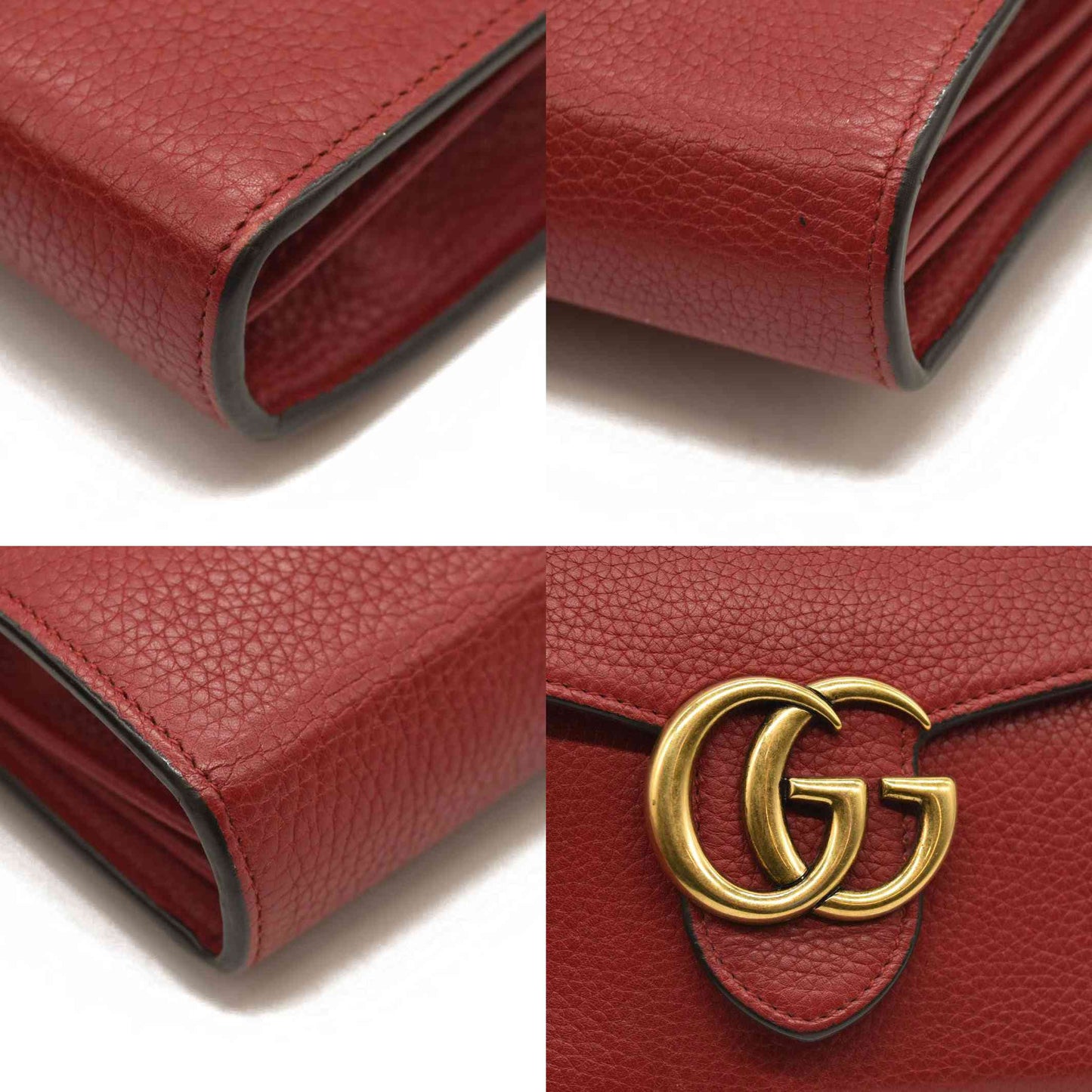 Gucci  Calfskin GG Marmont Chain Wallet Vulcanic Red