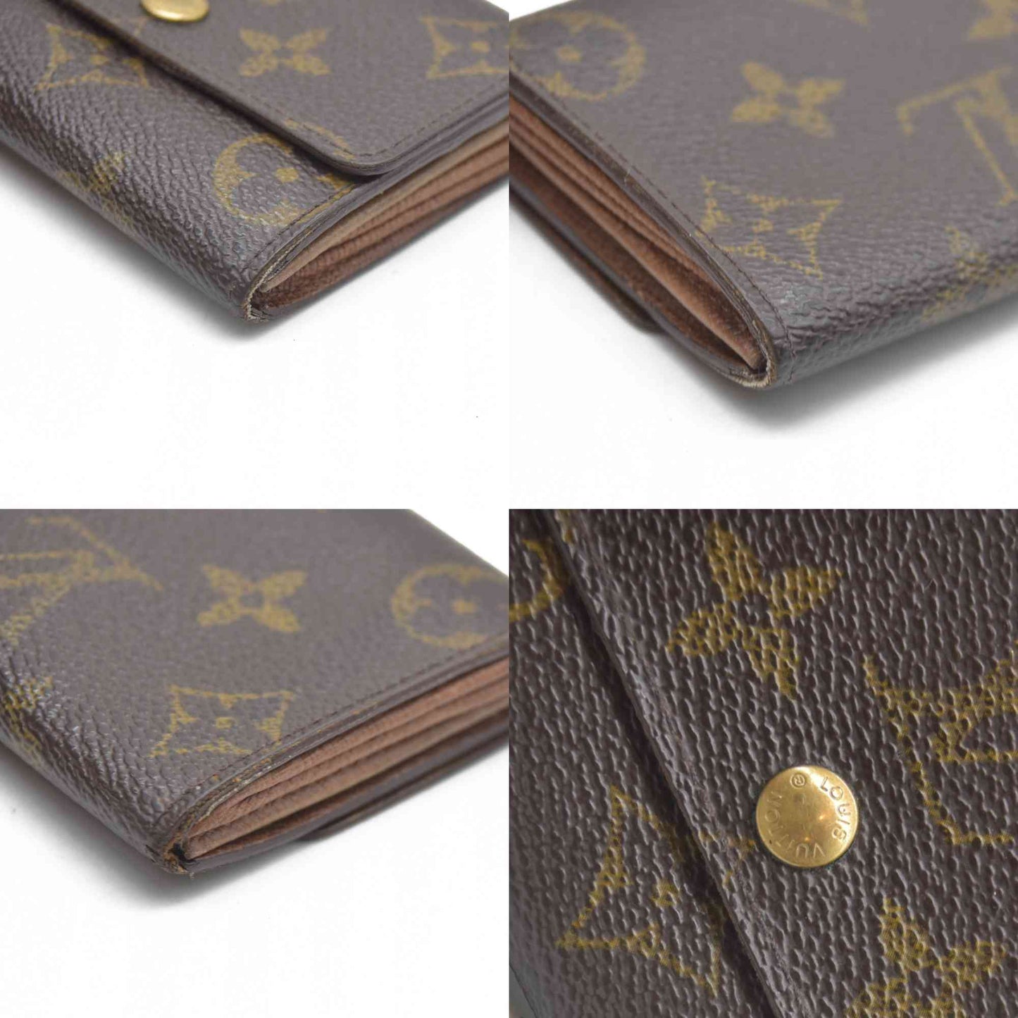 AUCTION $430 Louis Vuitton Monogram Porte Monnaie Plat Coin Purse Wallet Brown MI1917