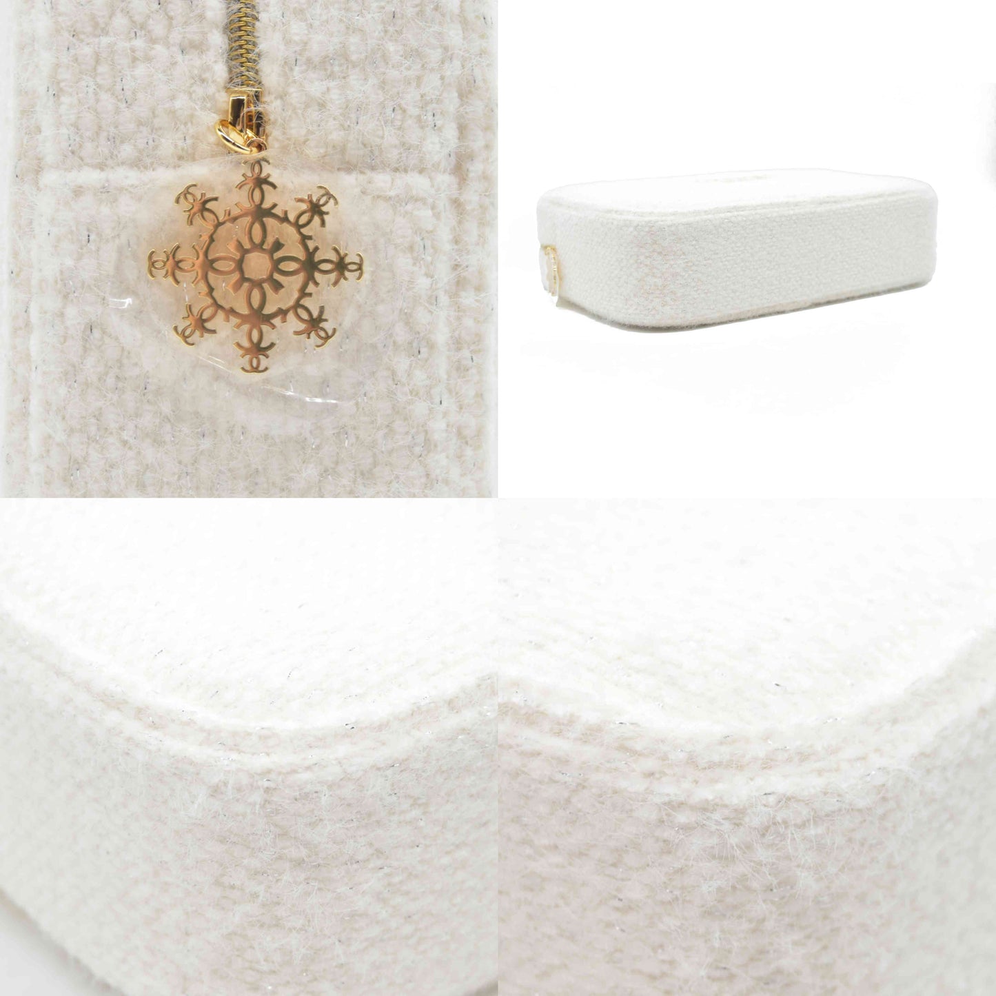Chanel Beauty Cosmetic Pouch White Tweed Gold 2024