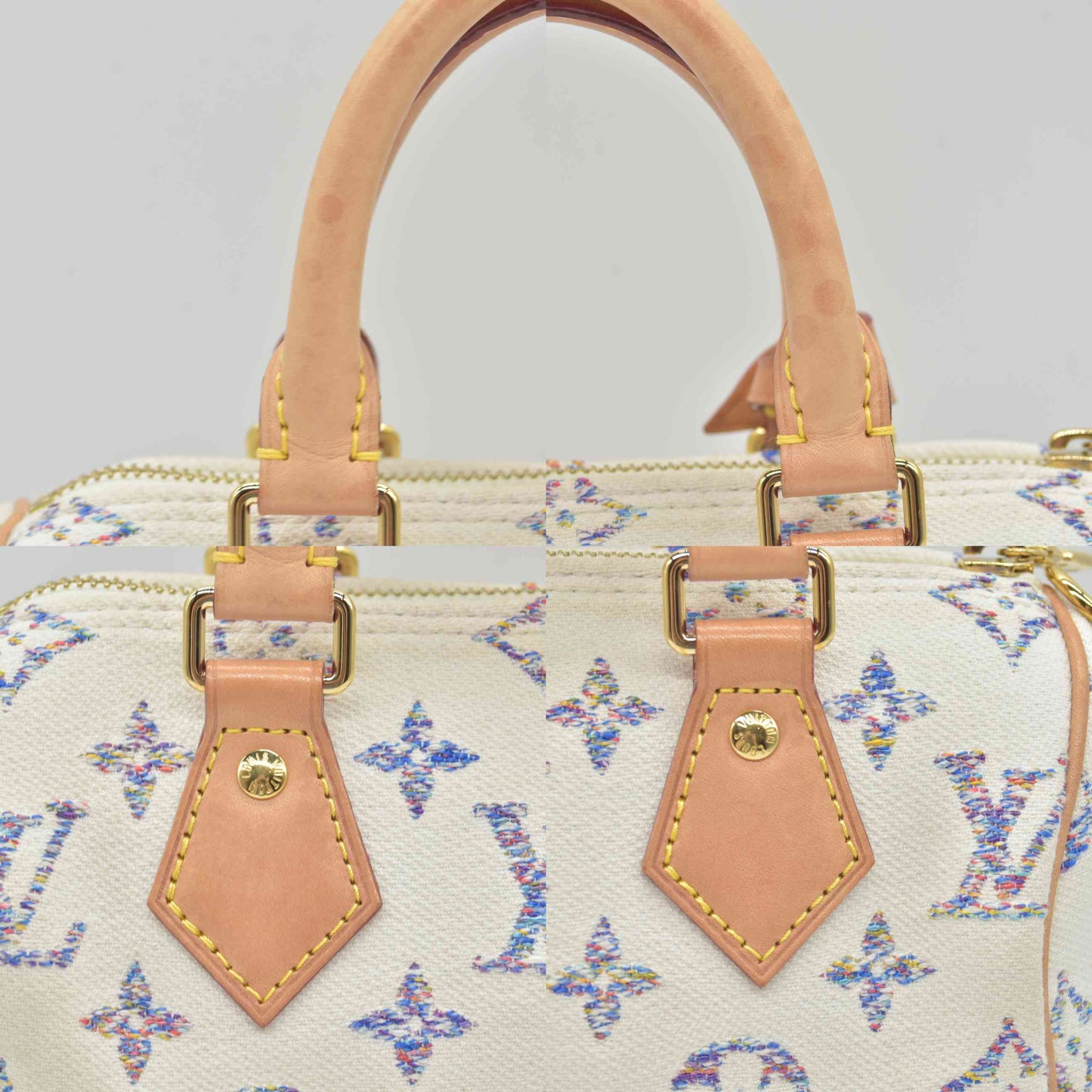 $2570 Louis Vuitton RFID Monogram Jacquard Fabric Speedy Bandouliere 20 Multicolor Beige