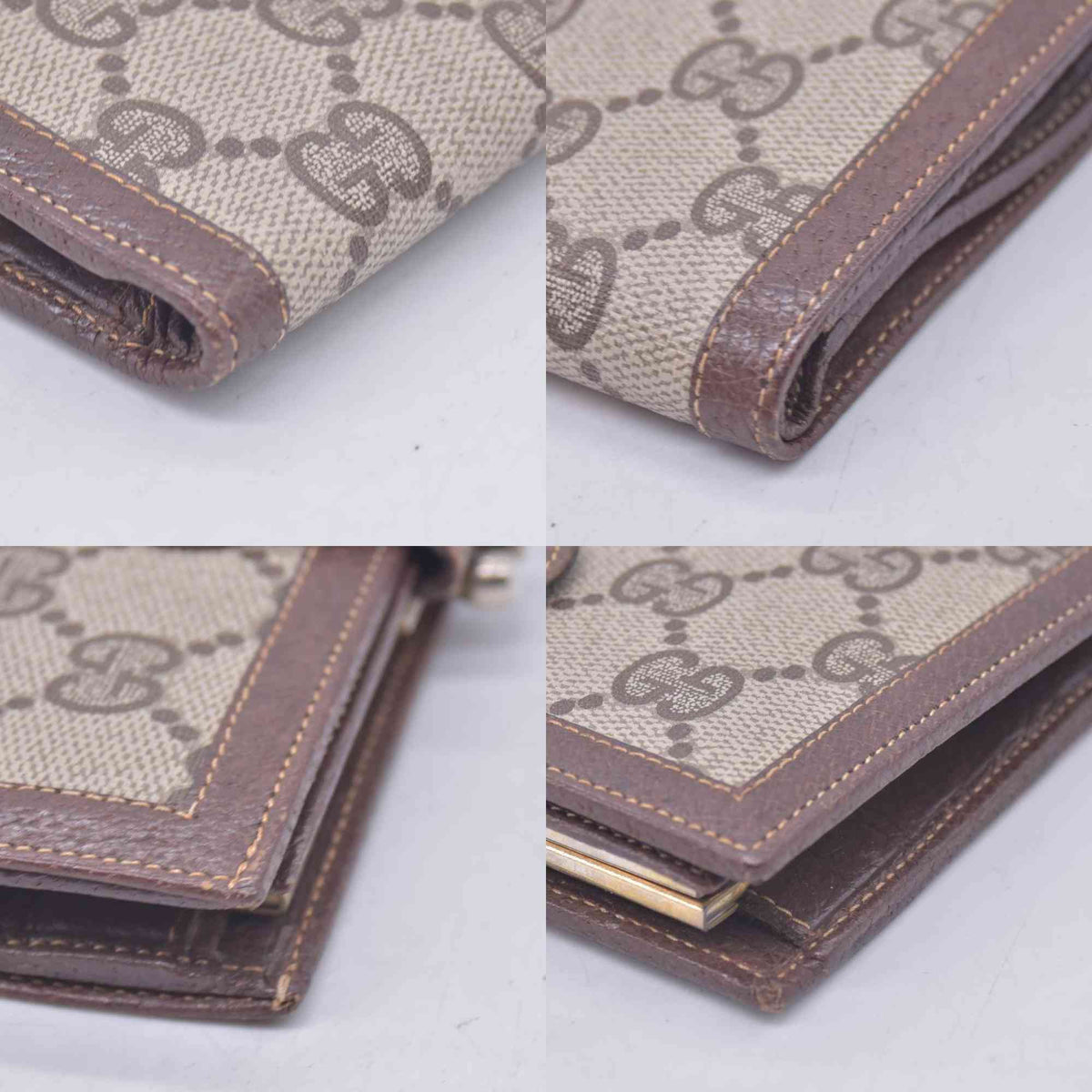 $680 GUCCI Vintage GG Plus Supreme French Purse Kisslock Wallet Beige Brown CONSIGNMENT 10021237