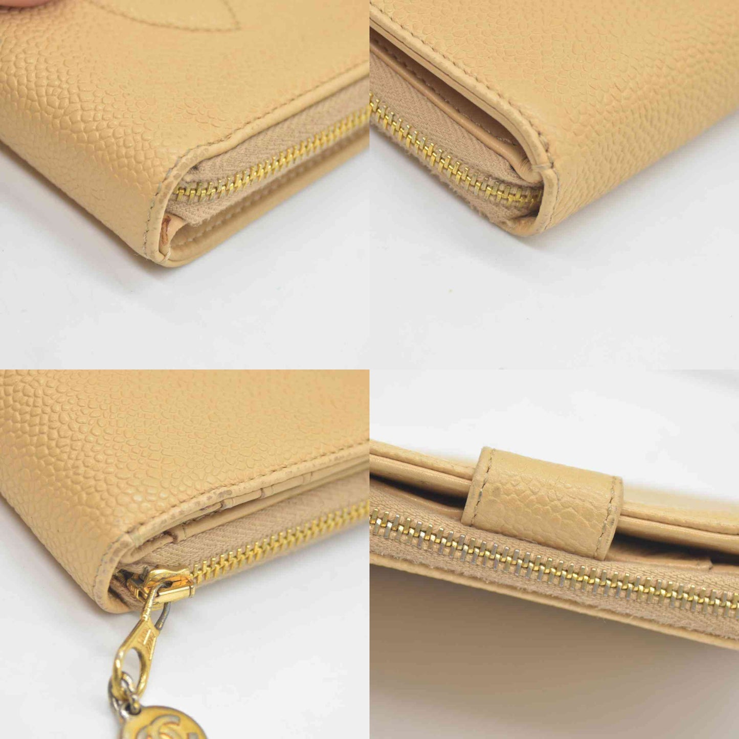 $700 Chanel Caviar Timeless CC Zip Around Coin Purse Beige CONSIGNMENT