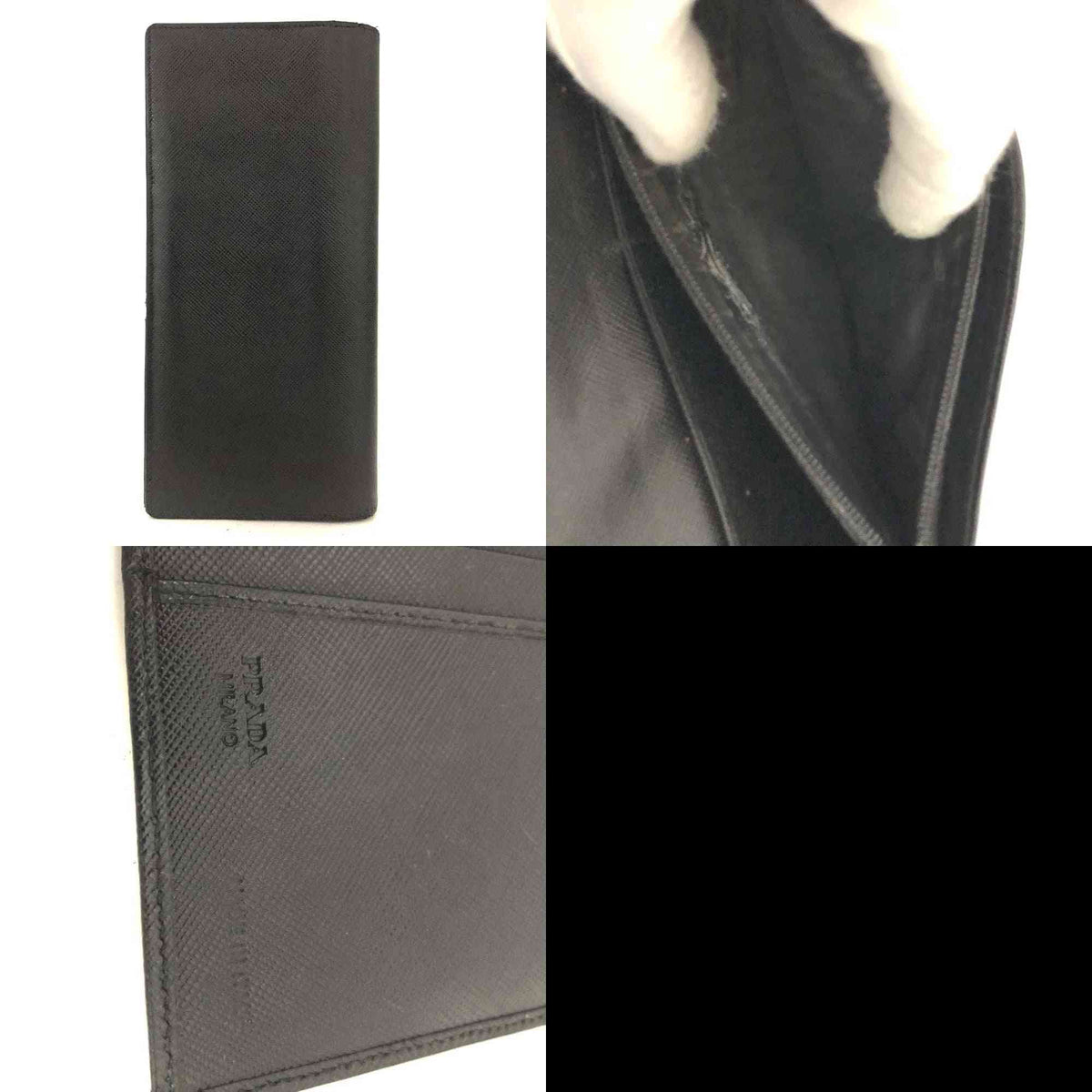 $750 PRADA Logo Saffiano Leather Long Bifold Wallet Purse Black