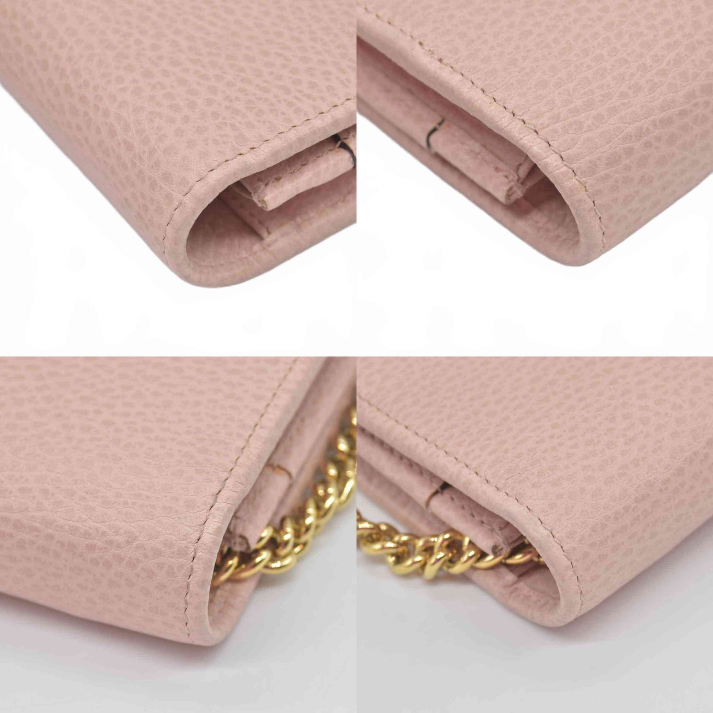 $1150 Gucci Dollar Calfskin Mini GG Marmont Chain Wallet Perfect Pink