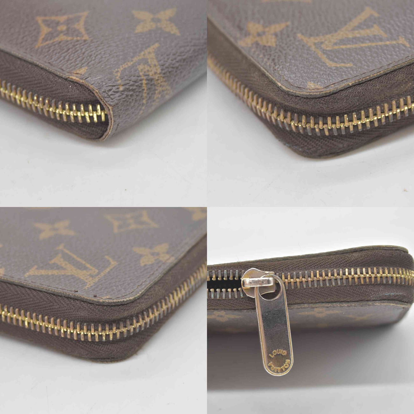 $915 2010 Louis Vuitton Monogram Zippy Zip Around Long Wallet Purse Brown CA2170