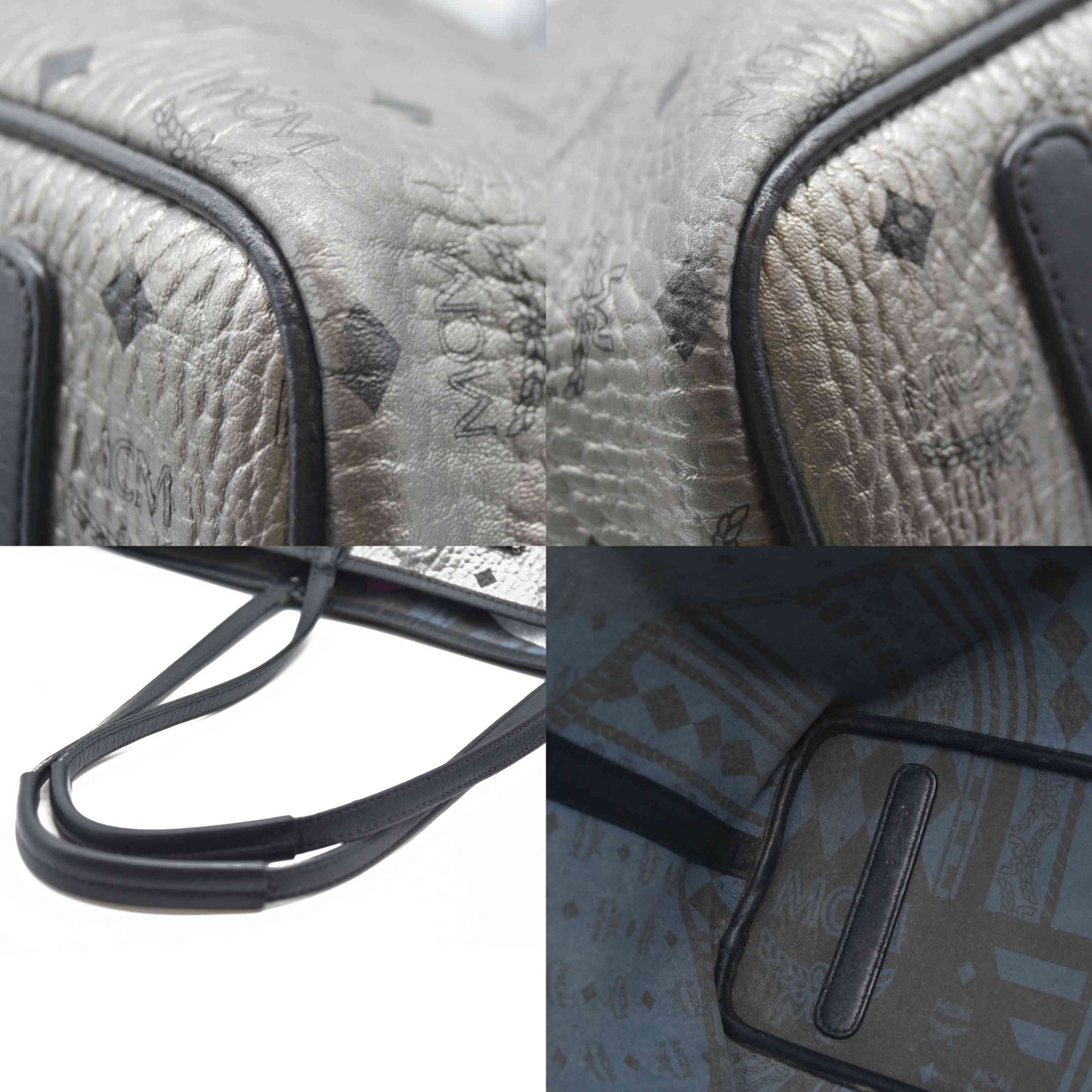 $770 MCM Tote Silver Metallic Liz Reversible Tote