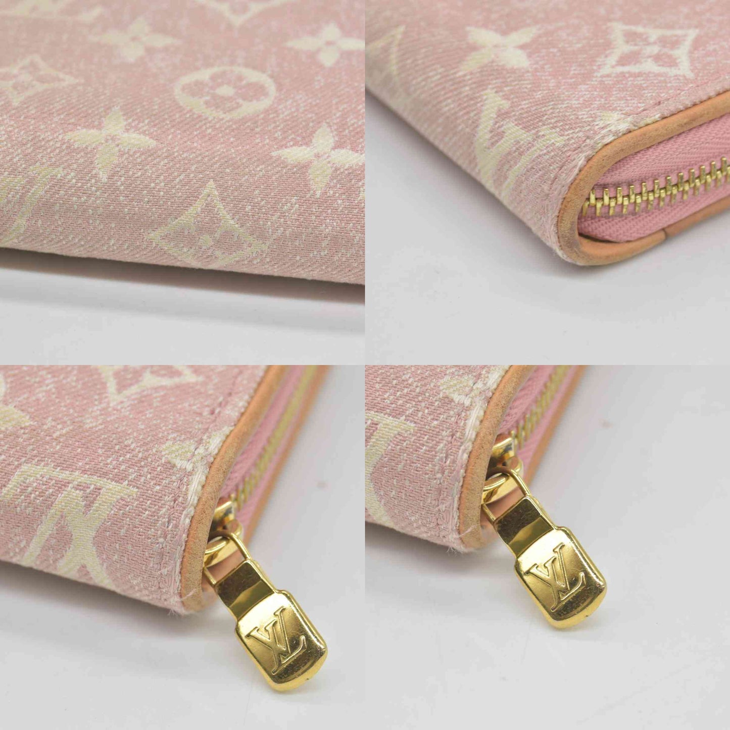 $1060 Louis Vuitton Denim Monogram Jacquard Zippy Wallet Pink
