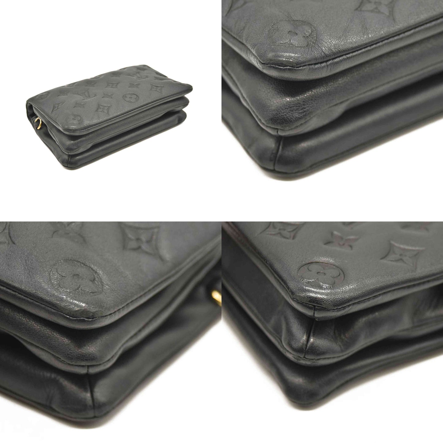 LOUIS VUITTON Lambskin Embossed Monogram Pochette Coussin Black