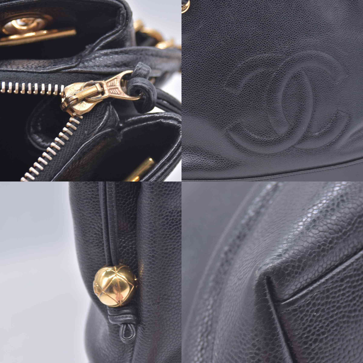 $2800 CHANEL Black Caviar Leather Embossed CC Medallion Tote CONSIGNMENT 10021432