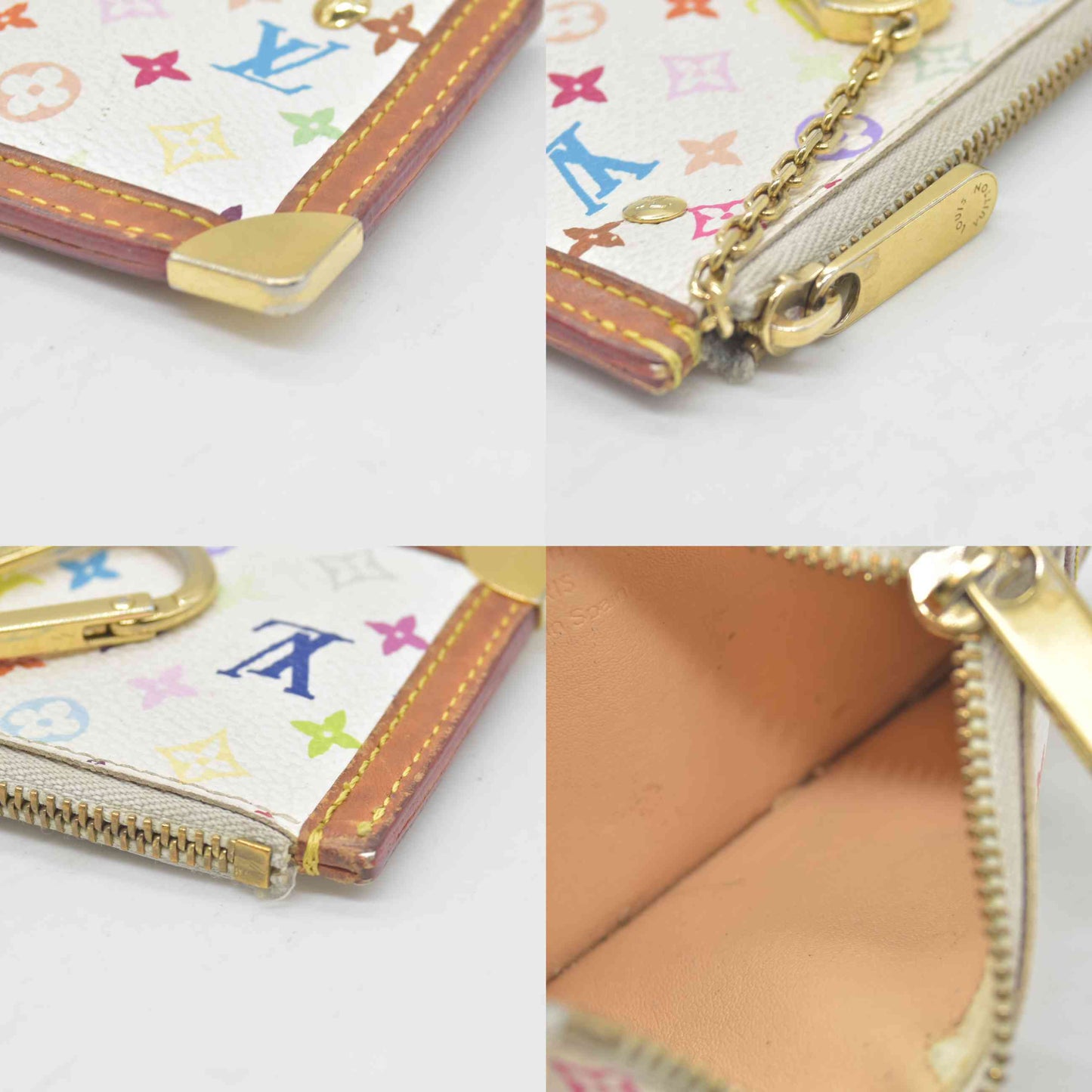 $450 2003 Louis Vuitton Monogram Multicolor Key Pouch White CA0063