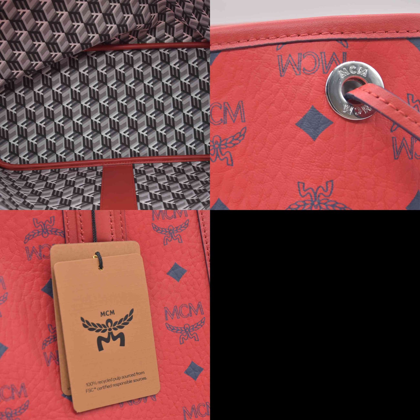 $780 NEW MCM Visetos Medium Liz Reversible Shopper Tote Ruby Red BIN