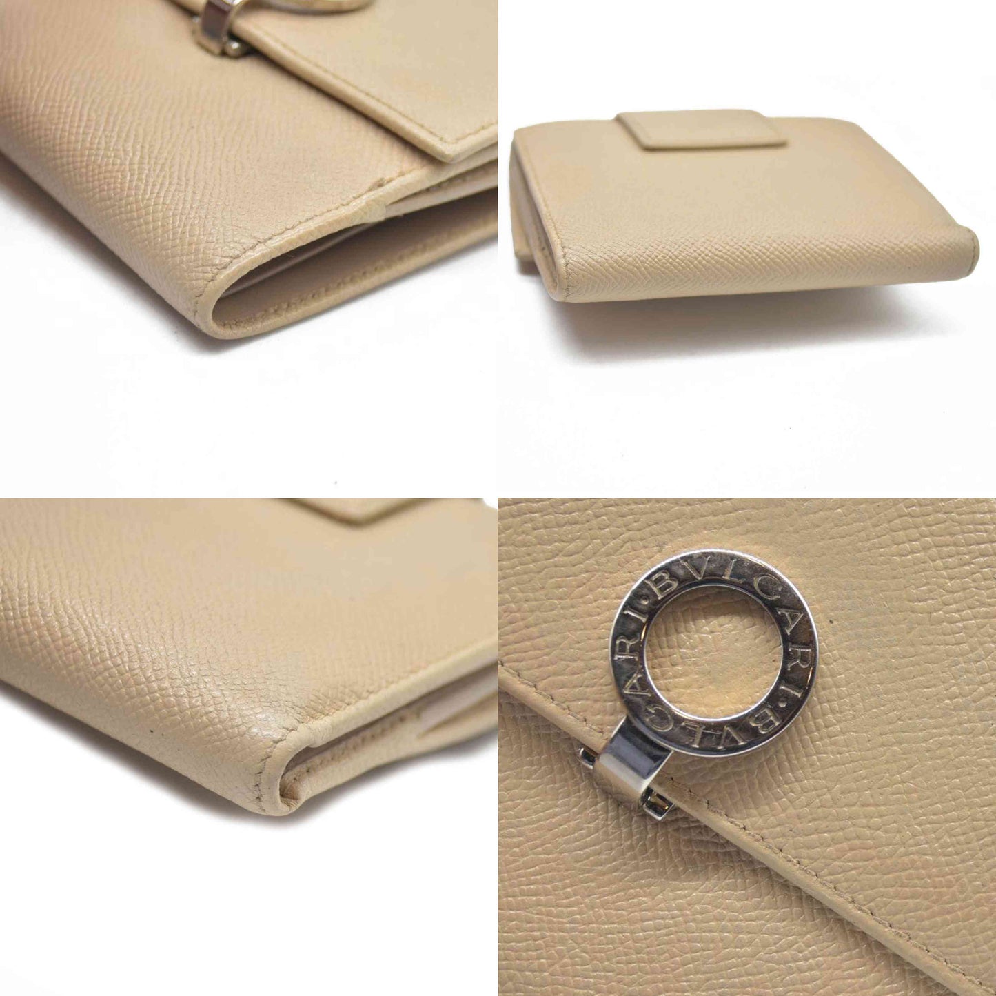 AUCTION $640 BVLGARI BVLGARIBVLGARI Leather Bifold Wallet Beige
