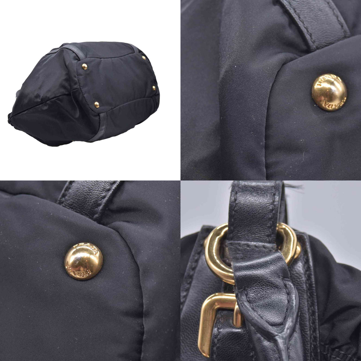 $2450 Prada Jacquard Tote Bag Nylon Gathered Vela Black CONSIGNMENT