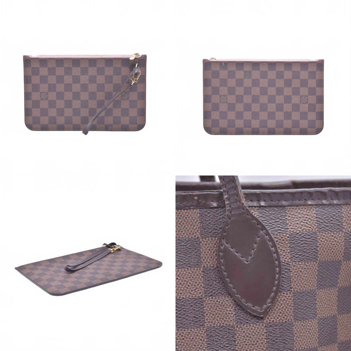 $2240 2018 Louis Vuitton Damier Ebene Neverfull MM Rose Ballerine with Pouch 10021111 SD2168