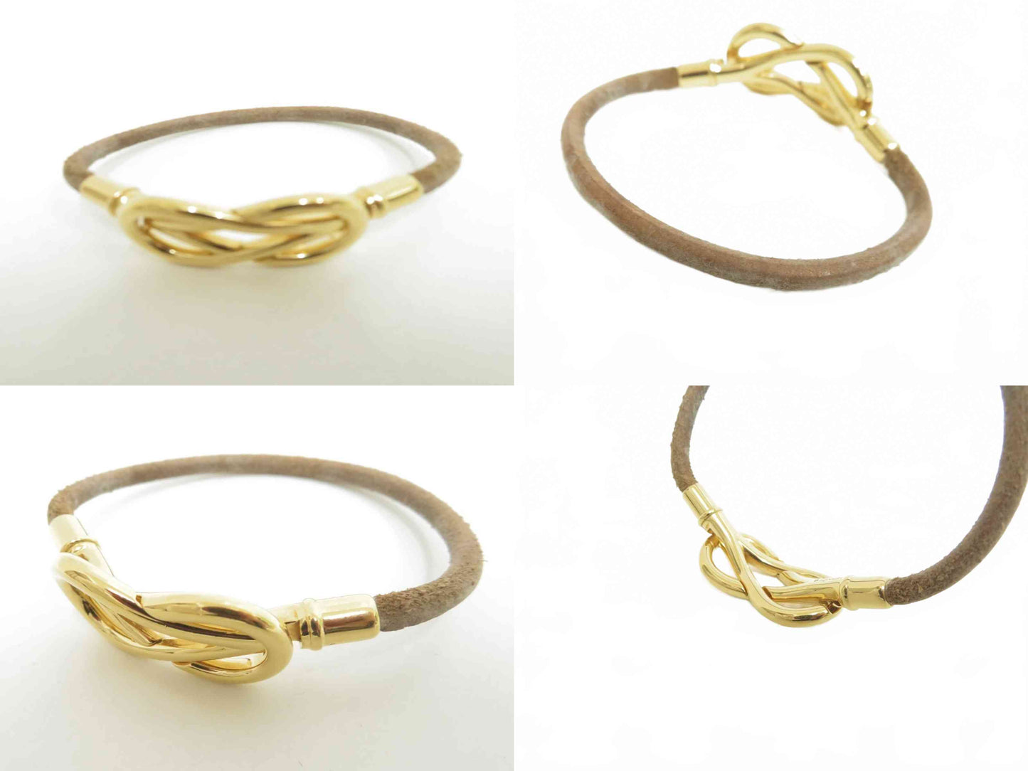 $460 Hermes Natural Bridle Atame Bracelet Gold Brown