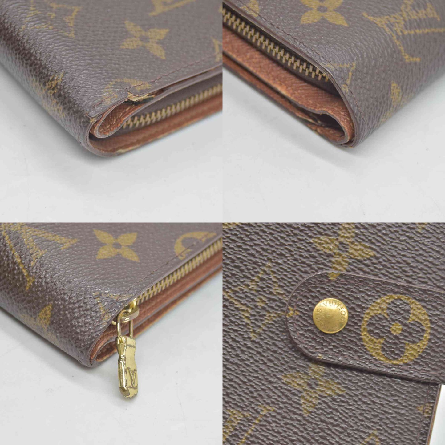 $750 Louis Vuitton Monogram Porte Papier Zippe Bifold Wallet Brown SP0078