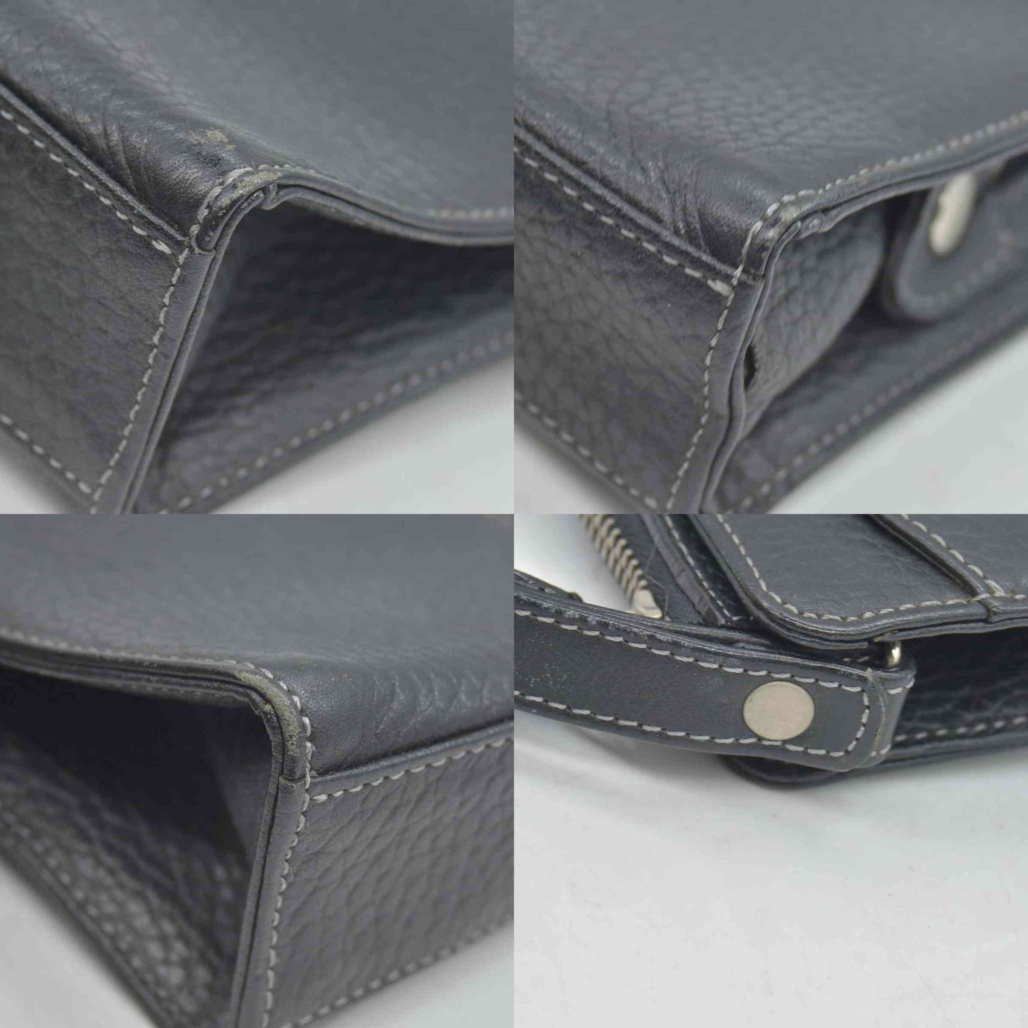 $650 BURBERRYS Black Tumbled Leather Clutch Wristlet With Nova Check Plaid Lining CONSIGNMENT