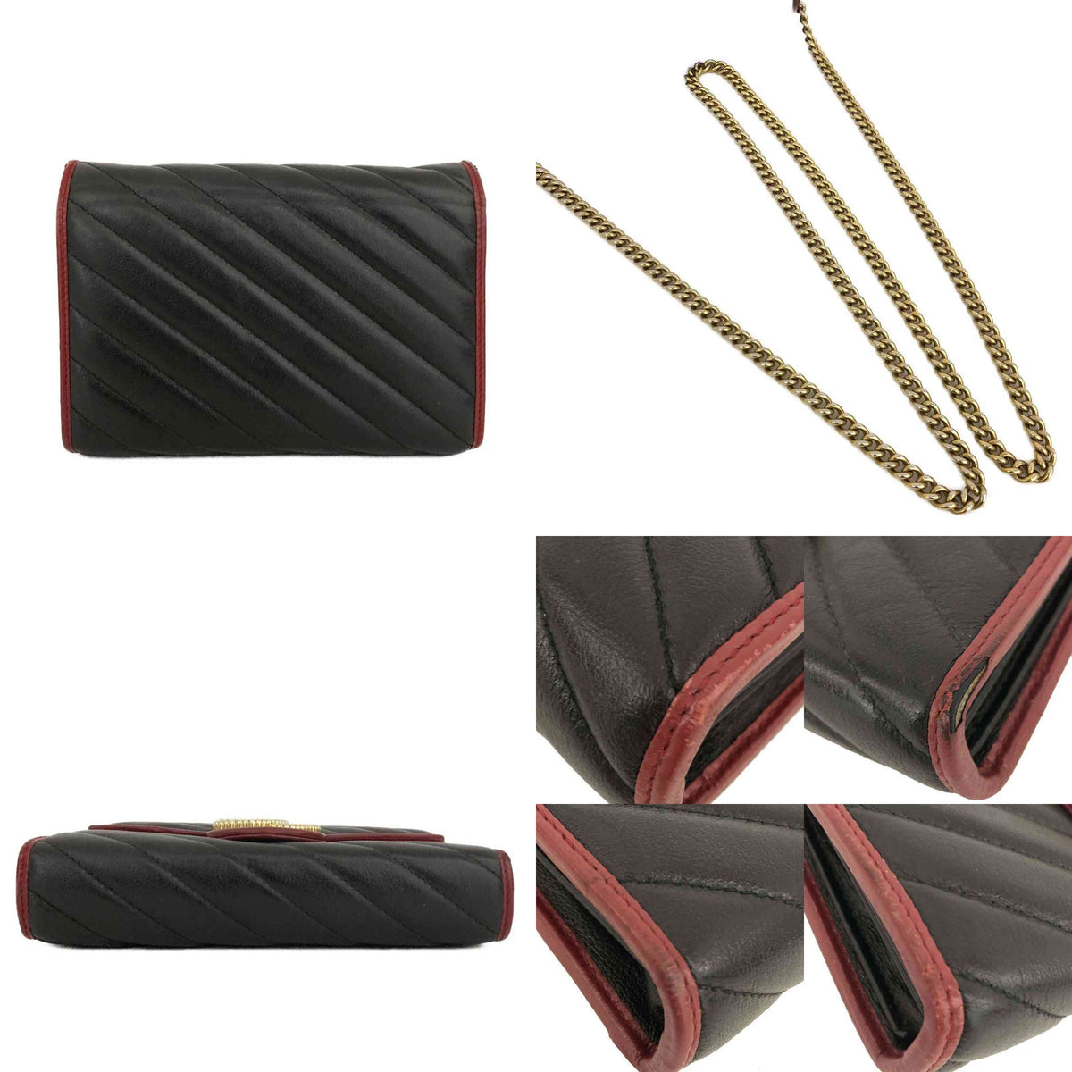 $2100 GUCCI GG Marmont Quilted Leather Chain Shoulder Bag Black
