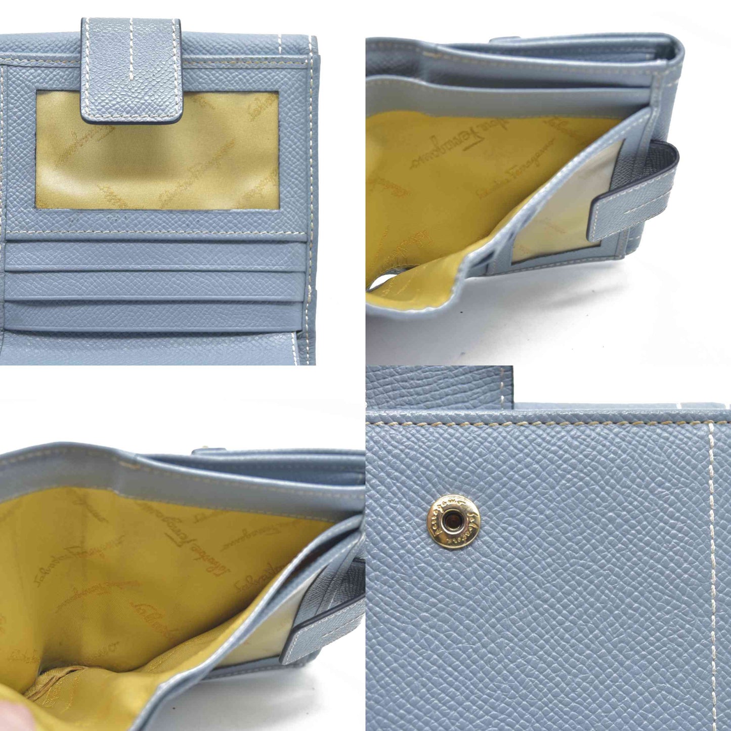 $495 Salvatore Ferragamo Gancini Blue Trifold Wallet