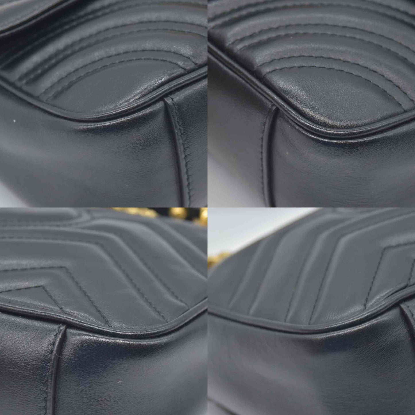 $2600 Gucci Calfskin Matelasse Mini GG Marmont Shoulder Bag Black