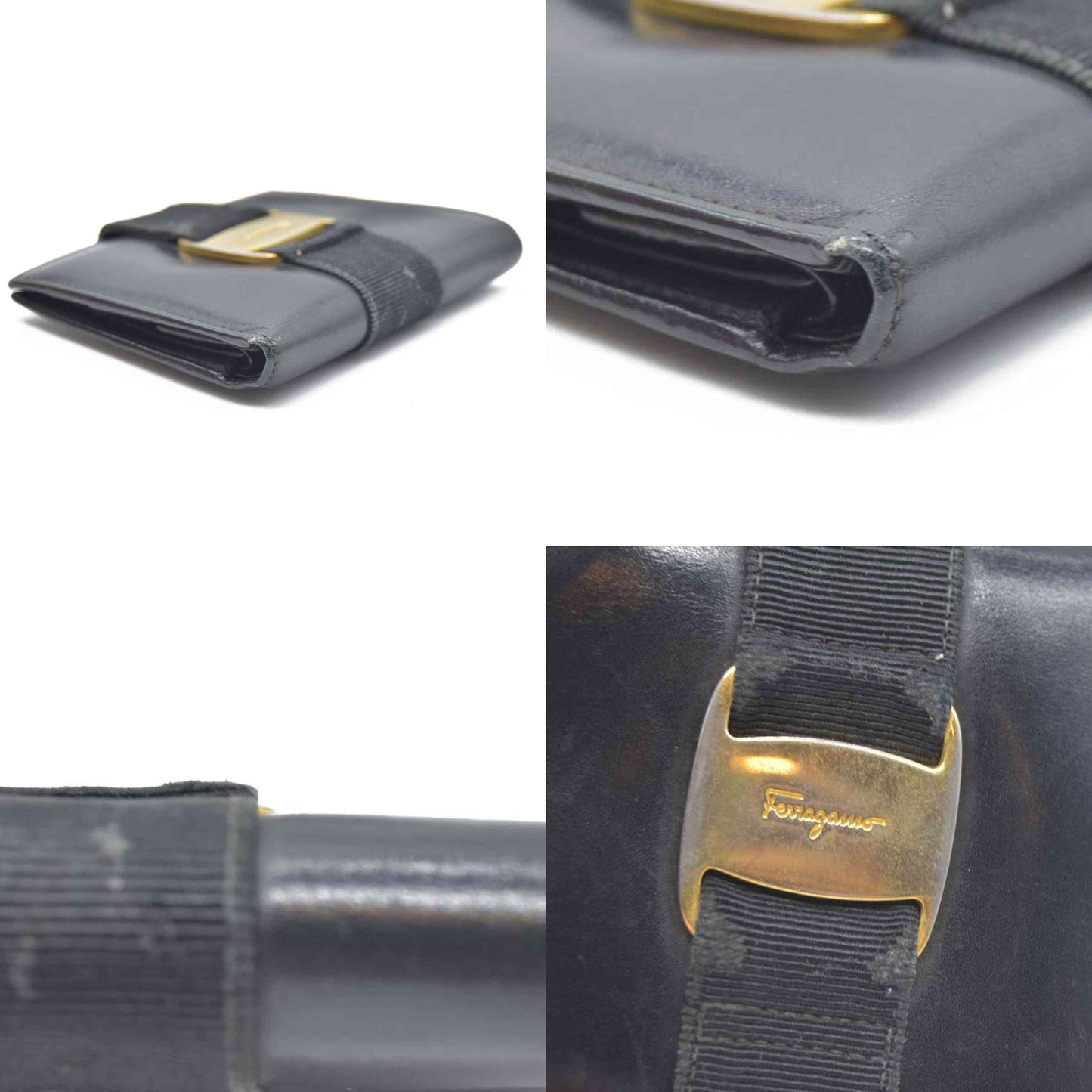 $450 Salvatore Ferragamo Vara Leather Bifold Wallet Black
