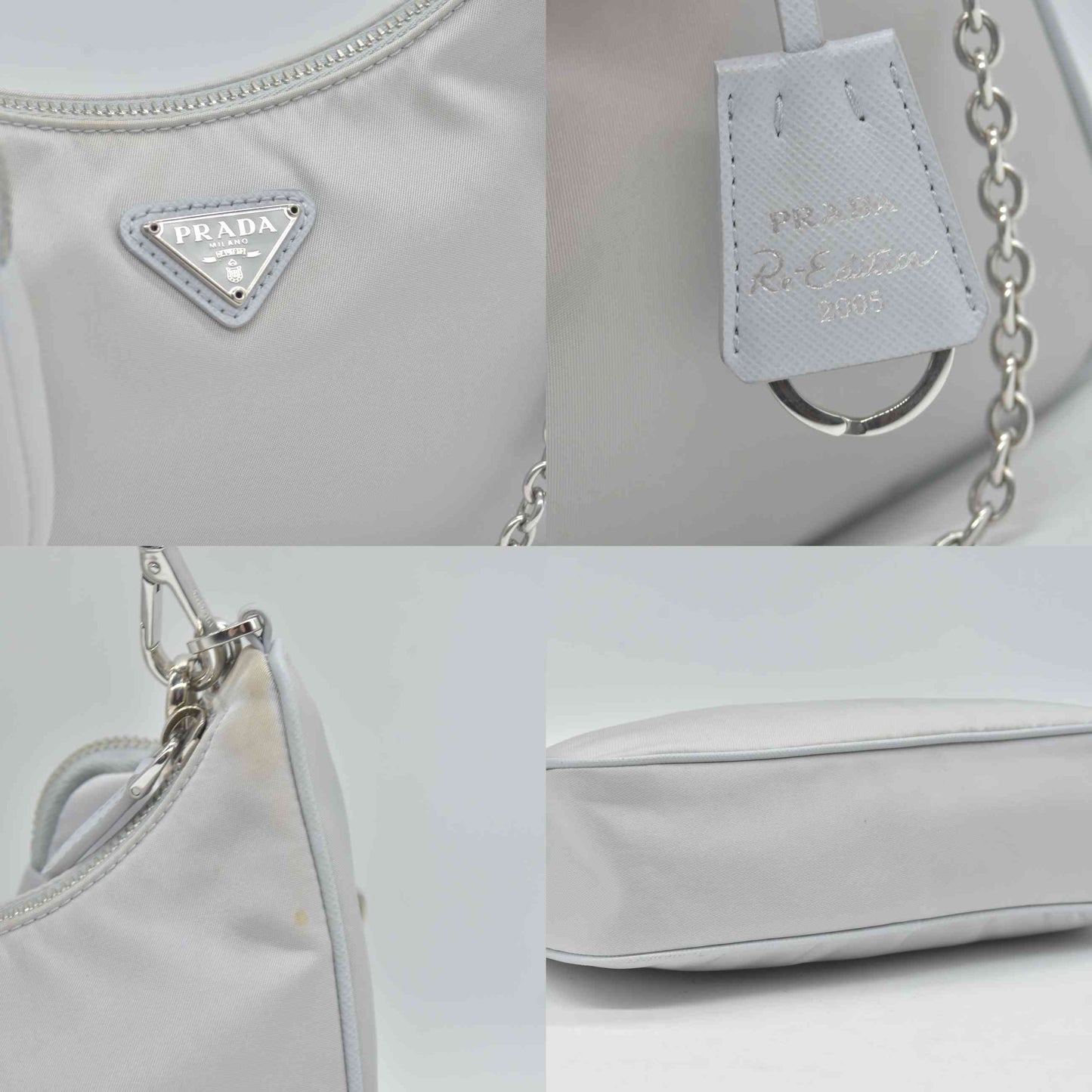 $2250 Prada Nylon Re-Edition 2005 Shoulder Bag Silver