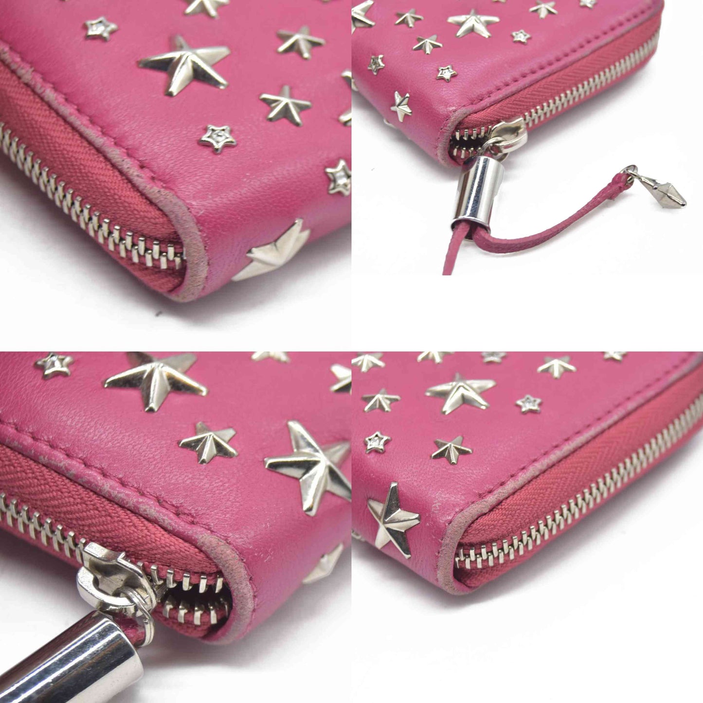 $825 Jimmy Choo Filipa Star-Studded Zip-Around Leather Wallet Pink