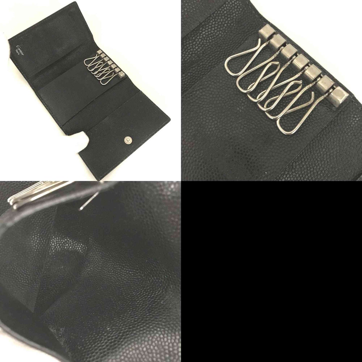 $420 Cartier Santos 6 Ring Key Case Black Leather