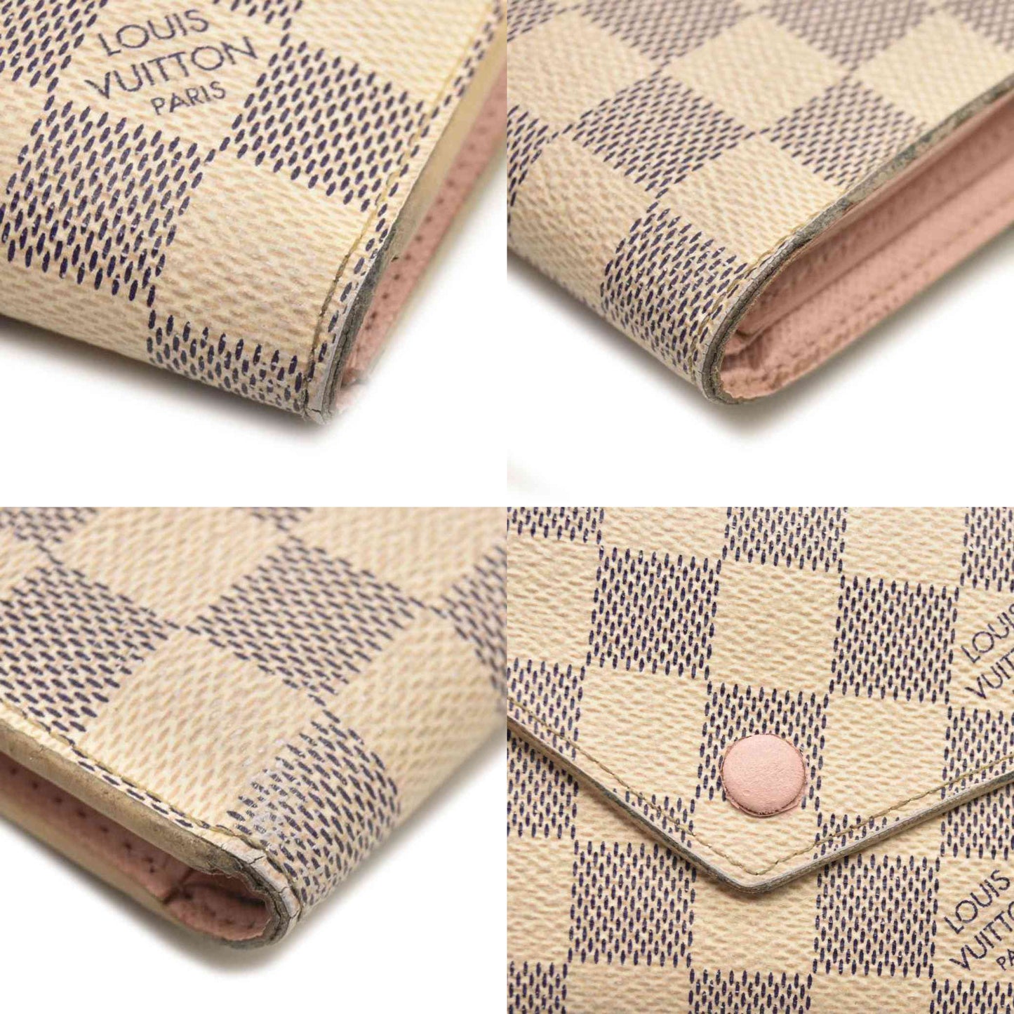 LOUIS VUITTON Damier Azur Victorine Wallet Rose Ballerine  6Y0829