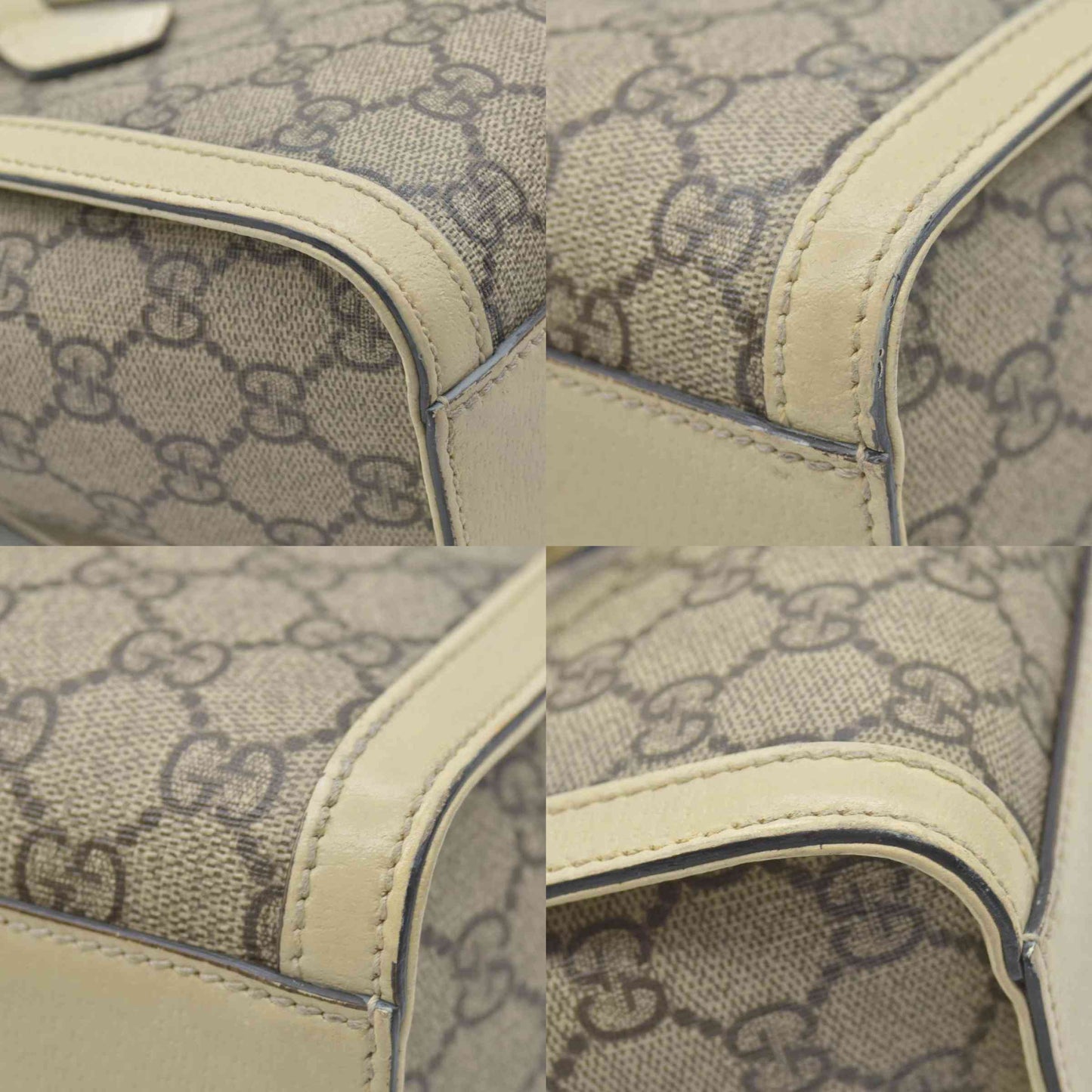 Gucci GG Supreme Monogram Textured Dollar Calfskin Web Small Ophidia Tote Bag Beige Ebony Mystic White