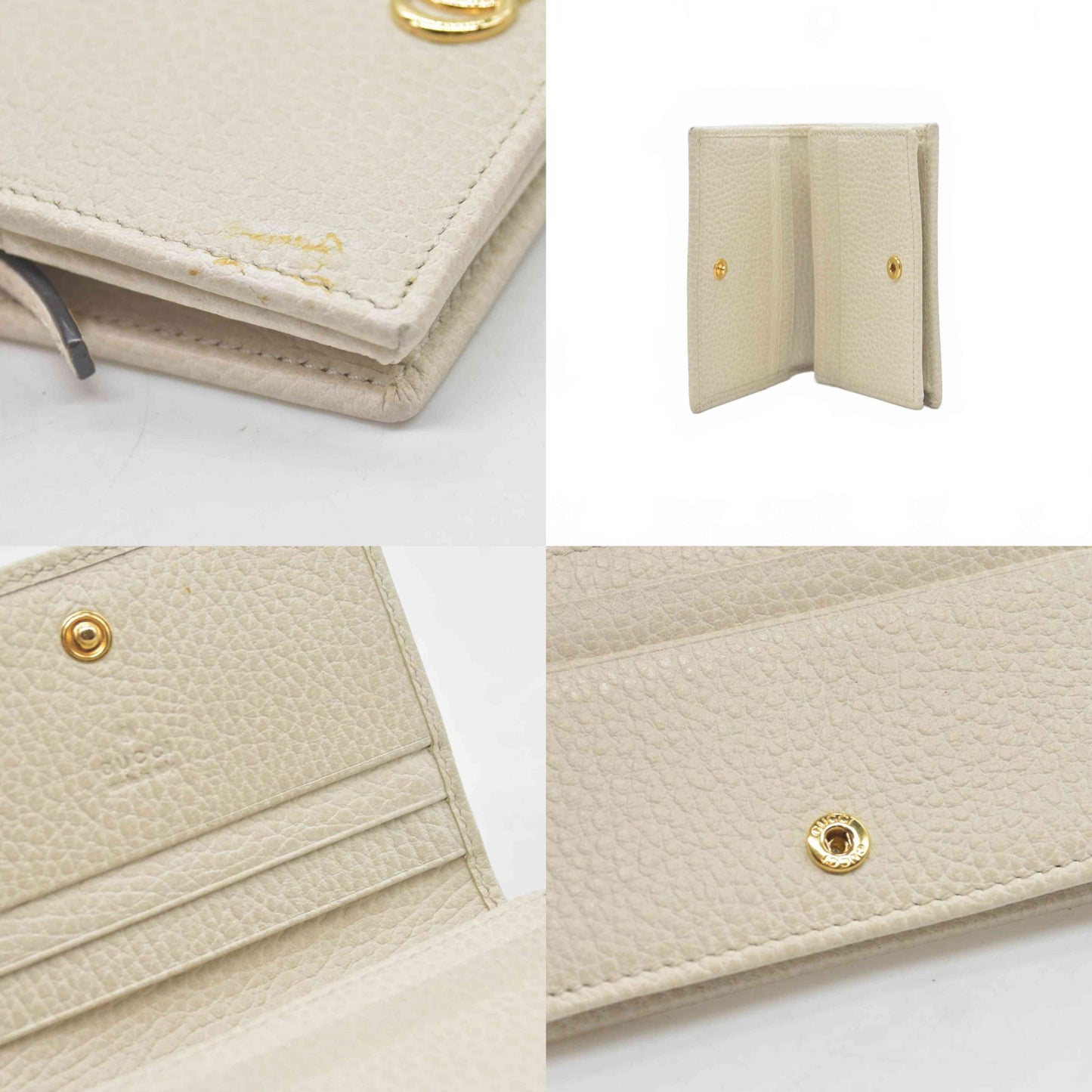 $520 Gucci Pebbled Calfskin GG Marmont Card Case White