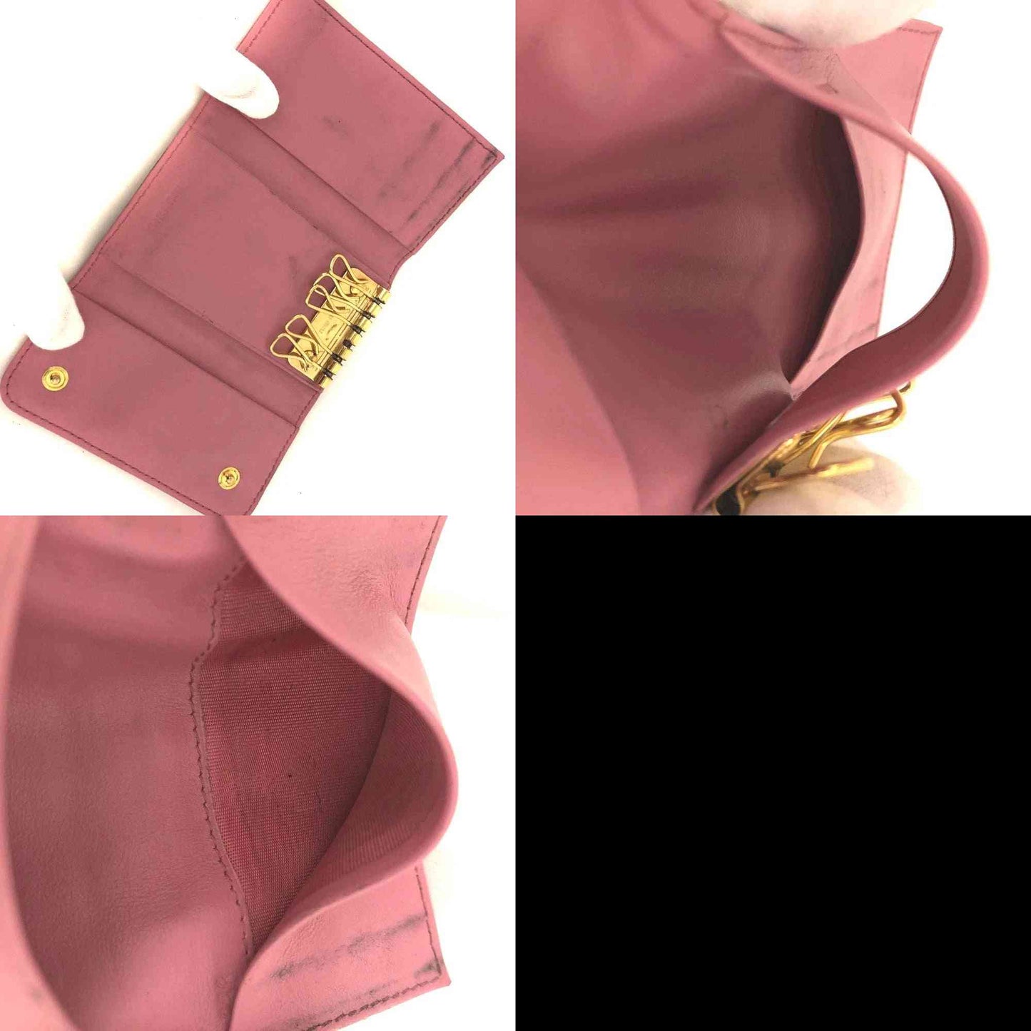 MIU MIU Logo Embossed Leather 6 Ring Key Case Pink