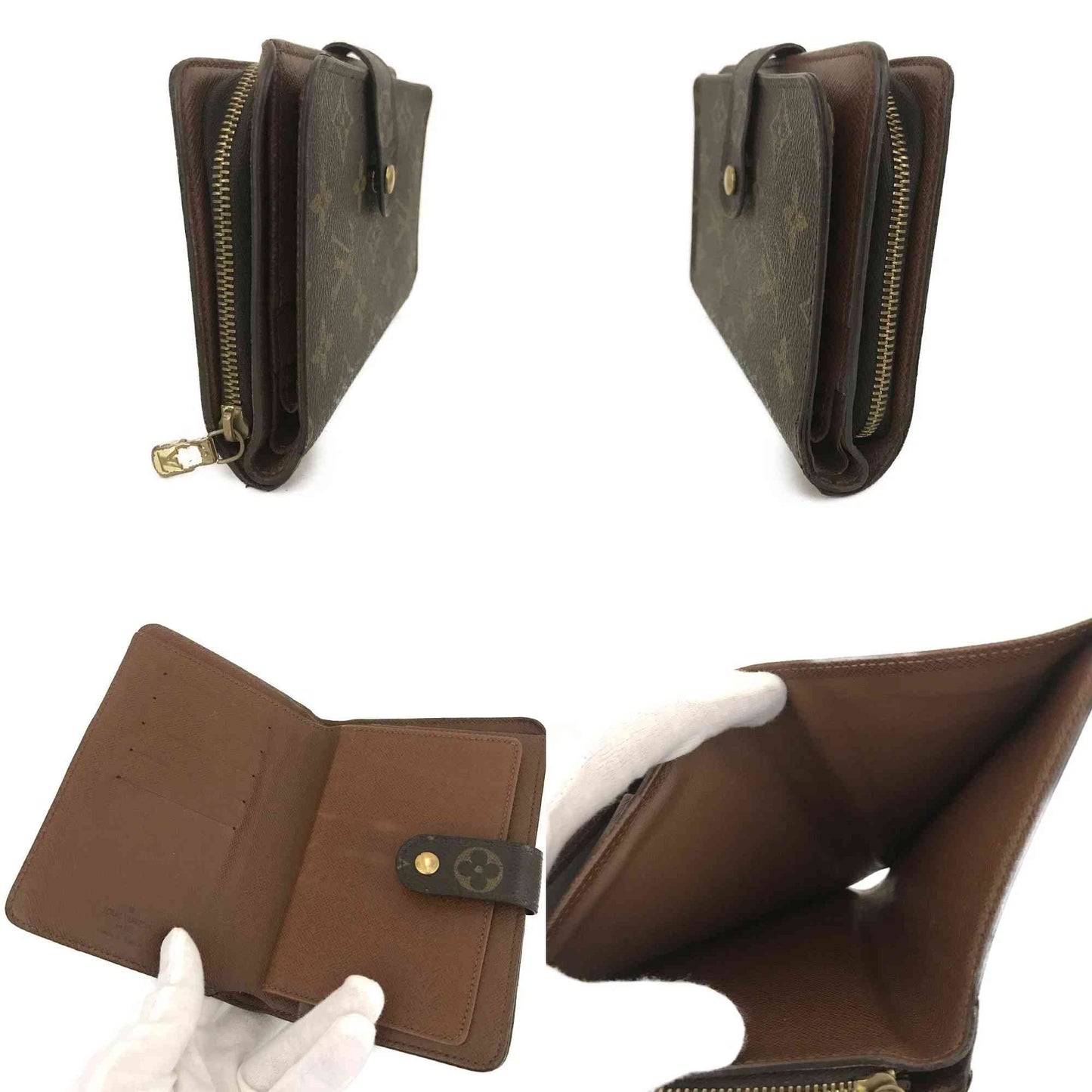 $750 Louis Vuitton Monogram Porte Papier Zippe Bifold Wallet Brown SP1012