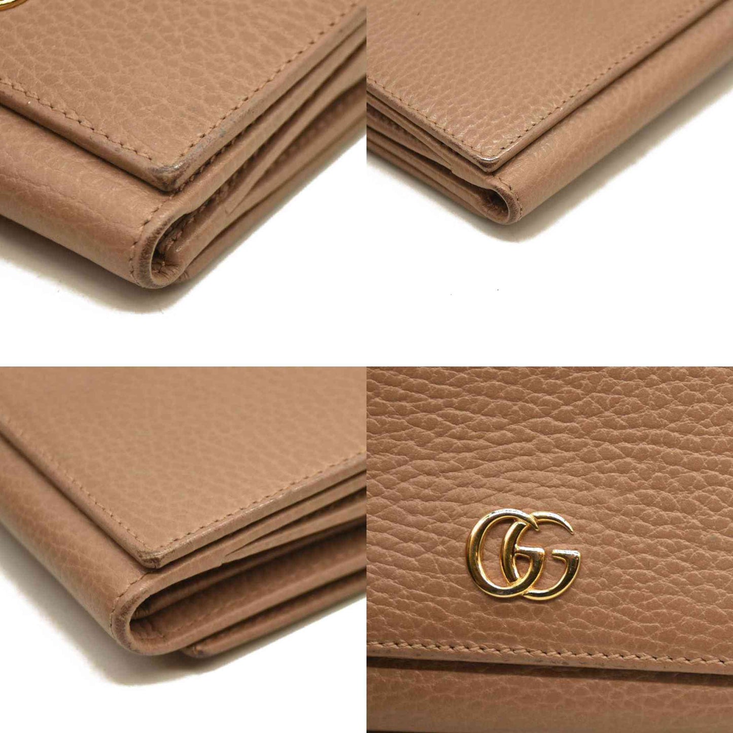 GUCCI GG Marmont Leather Compact Trifold Wallet Beige