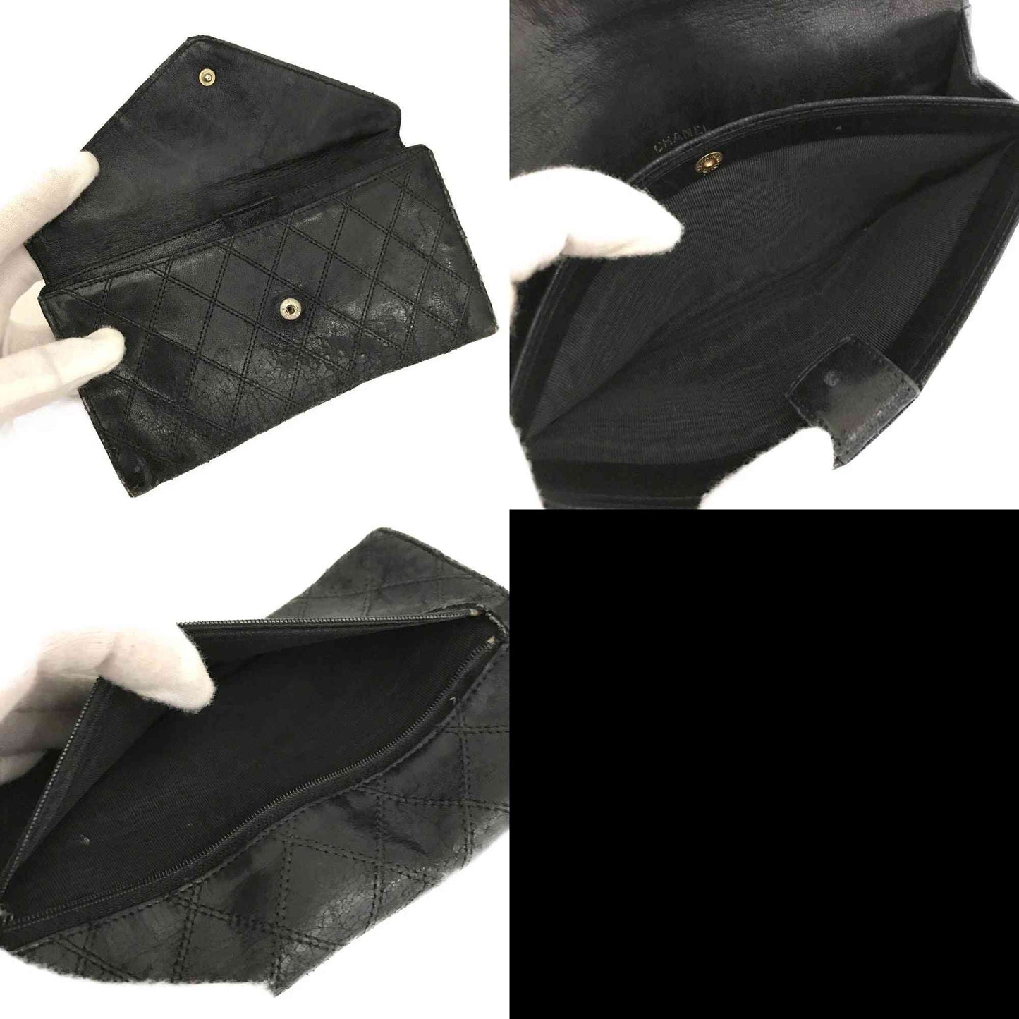 CHANEL Bicolore Quilted CC Logo Lambskin Long Bifold Wallet Black