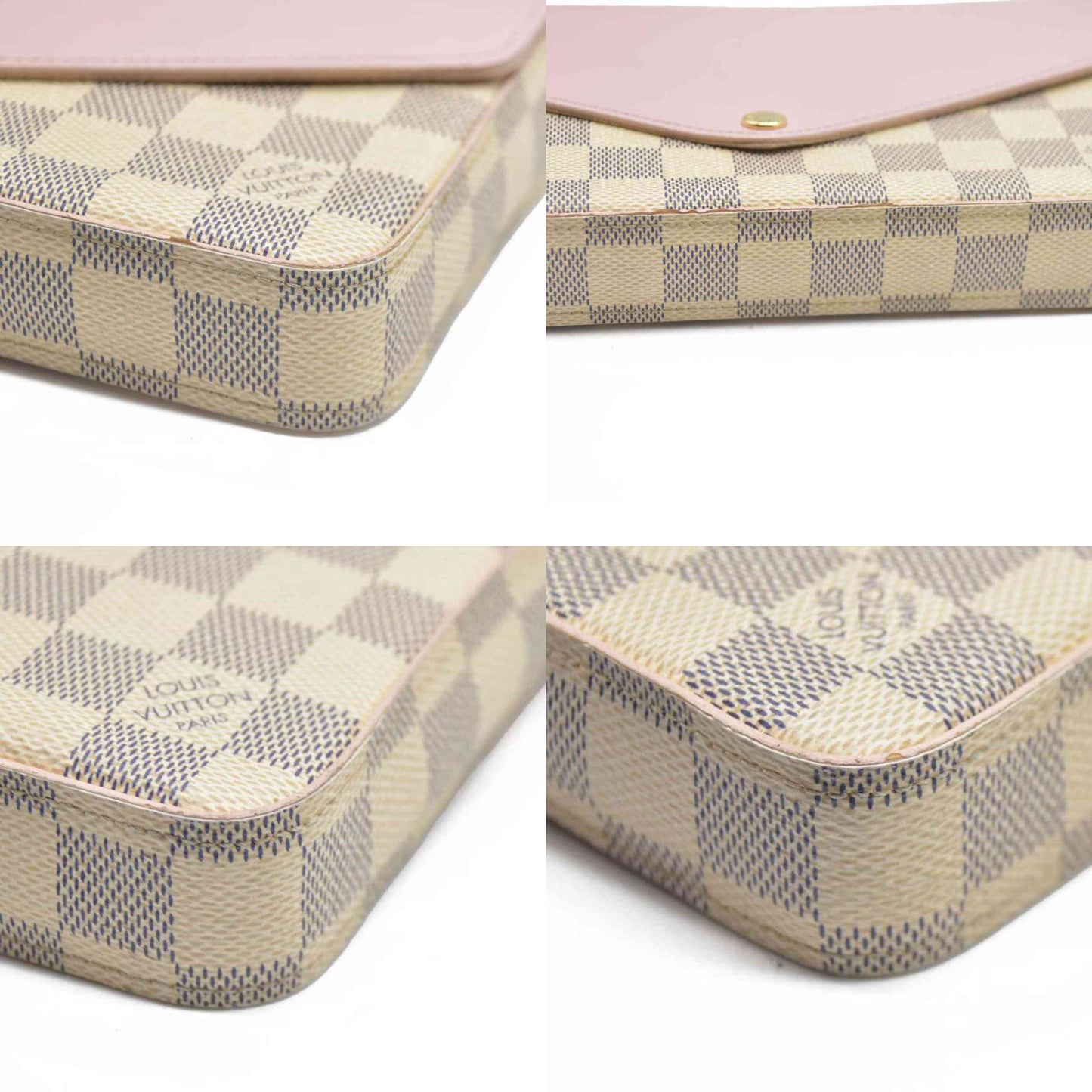 AUCTION $1720 Louis Vuitton  Damier Azur Calfskin Pochette Felicie Eau De Rose