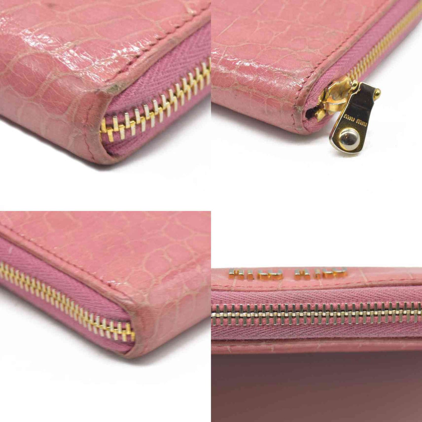 AUCTION $545 Miu Miu  Vernice Crocodile Embossed Calfskin Zip Around Wallet Antico