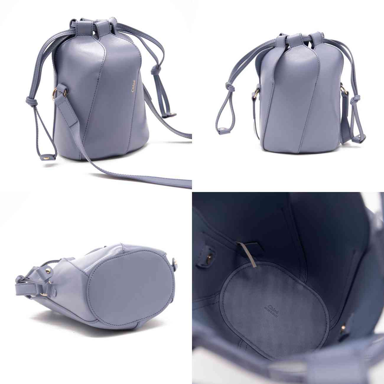 $1590 Chloe Bucket Tulip Small Cross Body Blue Leather Shoulder Bag