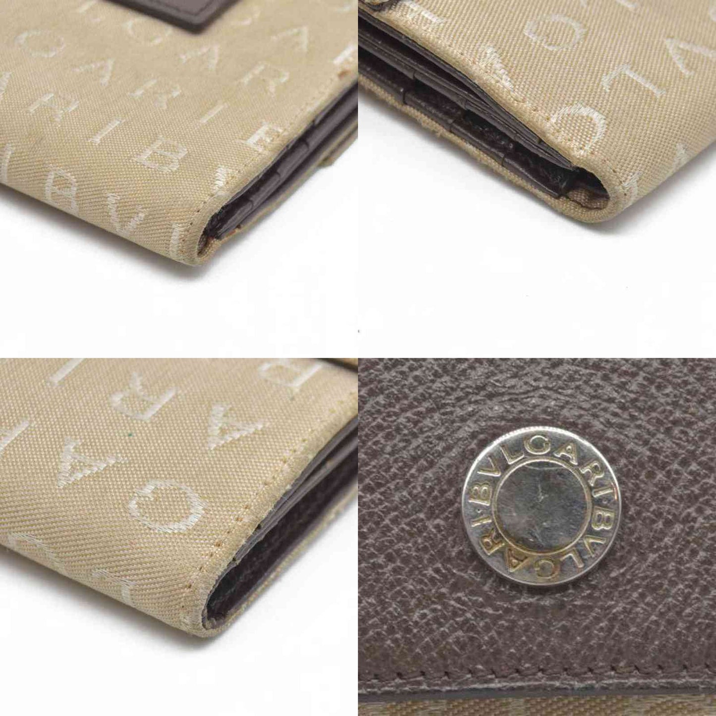 BVLGARI Logo Mania Canvas Bifold Wallet Beige