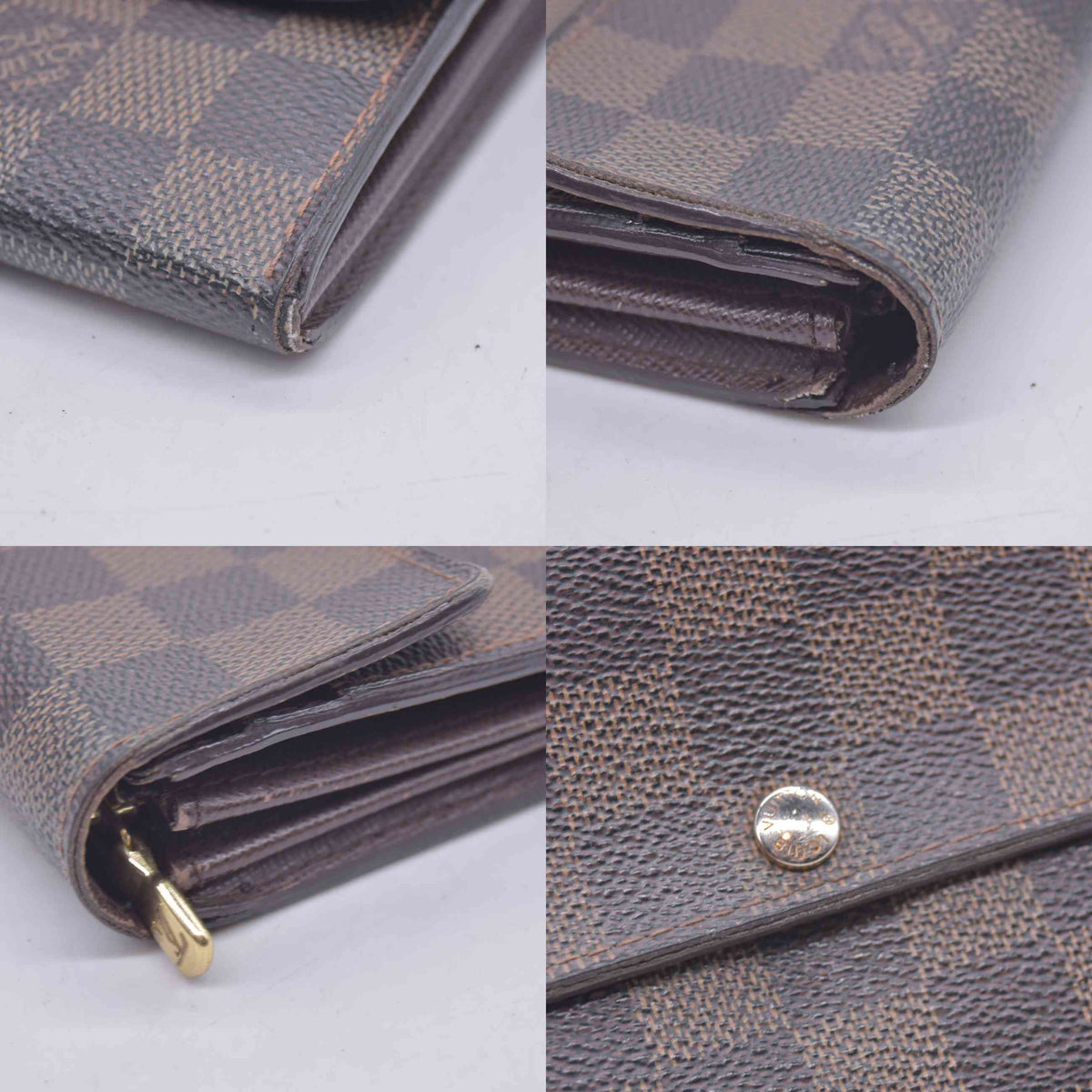 $800 2006 Louis Vuitton Damier Ebene Sarah Long Bifold Wallet Brown CA1026