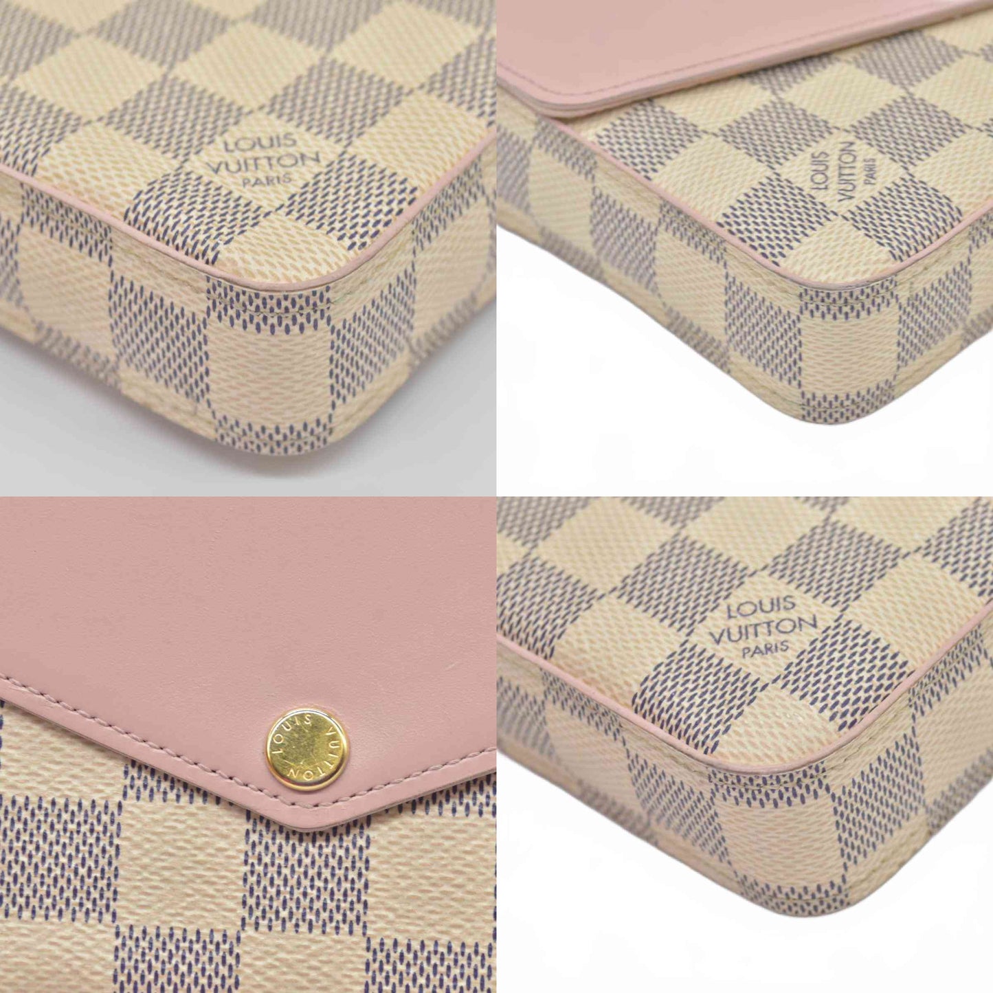 $1580 Louis Vuitton Damier Azur Pochette Felicie MI1149 2019 Pastel Pink