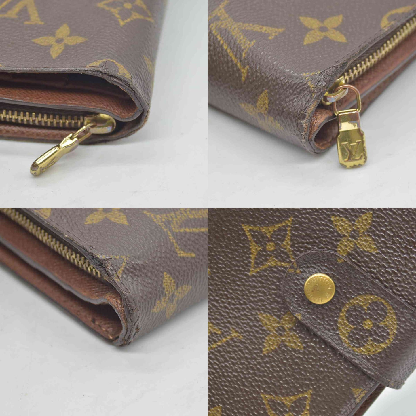 $750 Louis Vuitton Monogram Porte Papier Zippe Bifold Wallet Brown
