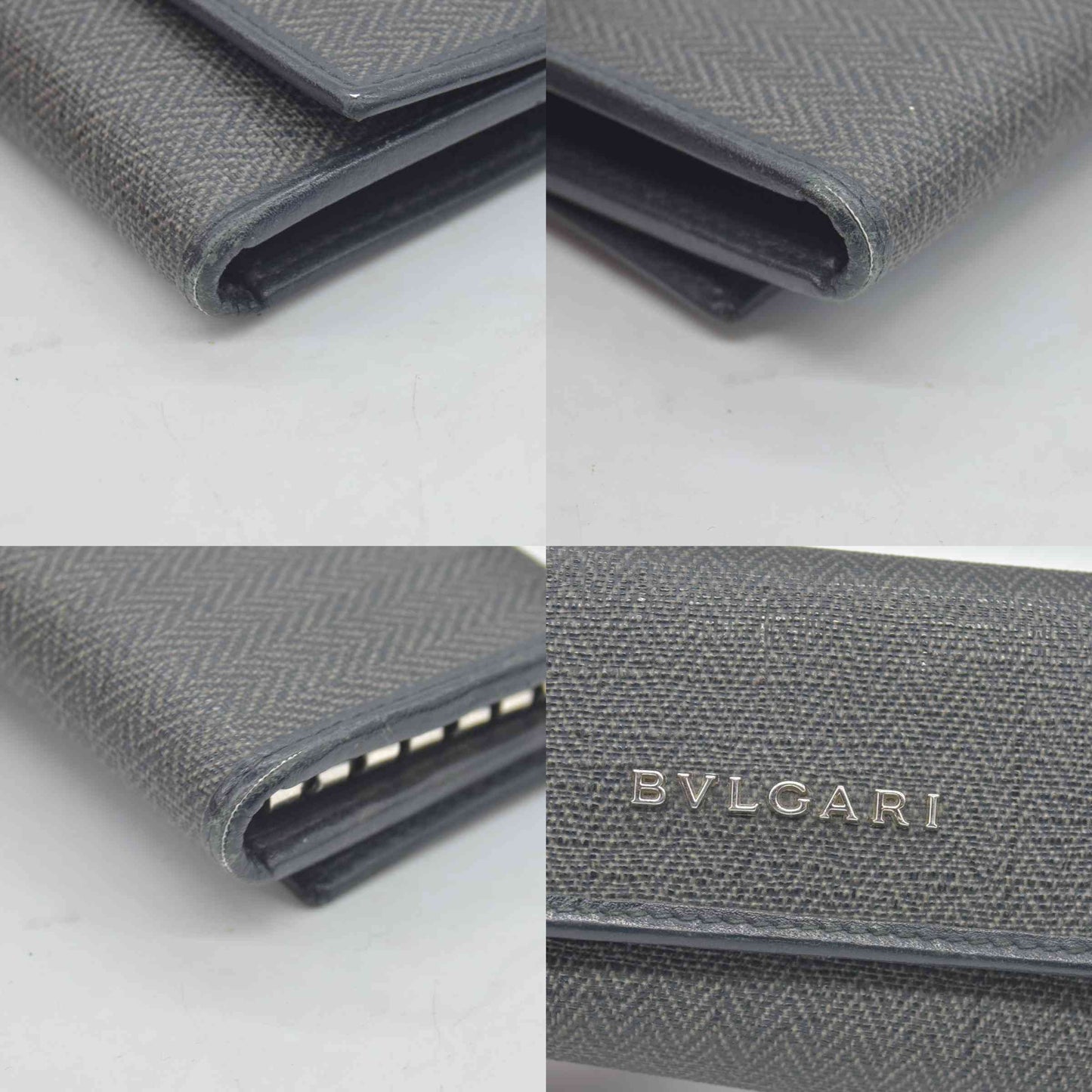 BVLGARI Weekend Gray PVC Black Leather 6 Pics Key Cases CONSIGNMENT