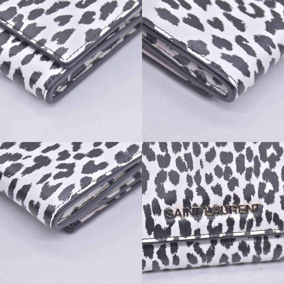 $999 Yves Saint Laurent Leopard Print Calfskin Bifold Wallet Clutch CONSIGNMENT 10020996