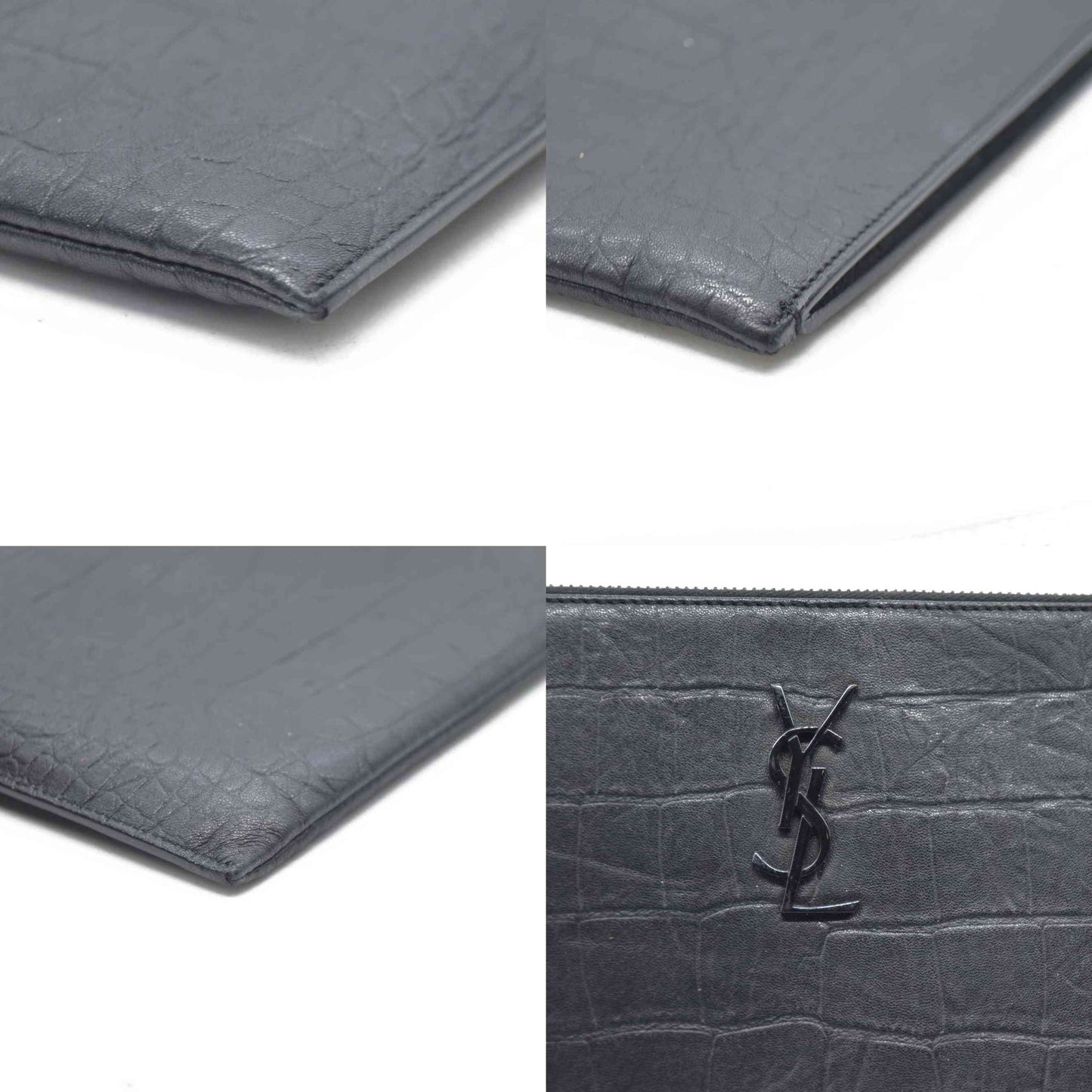 Saint Laurent Cassandra Leather Clutch Bag Black