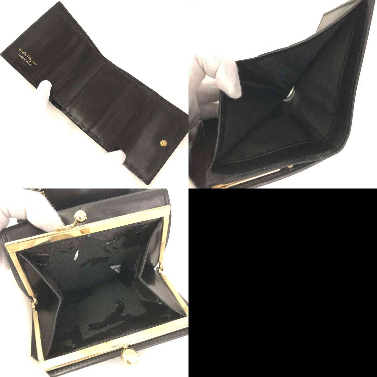 Salvatore Ferragamo Vara Leather Trifold Wallet Black