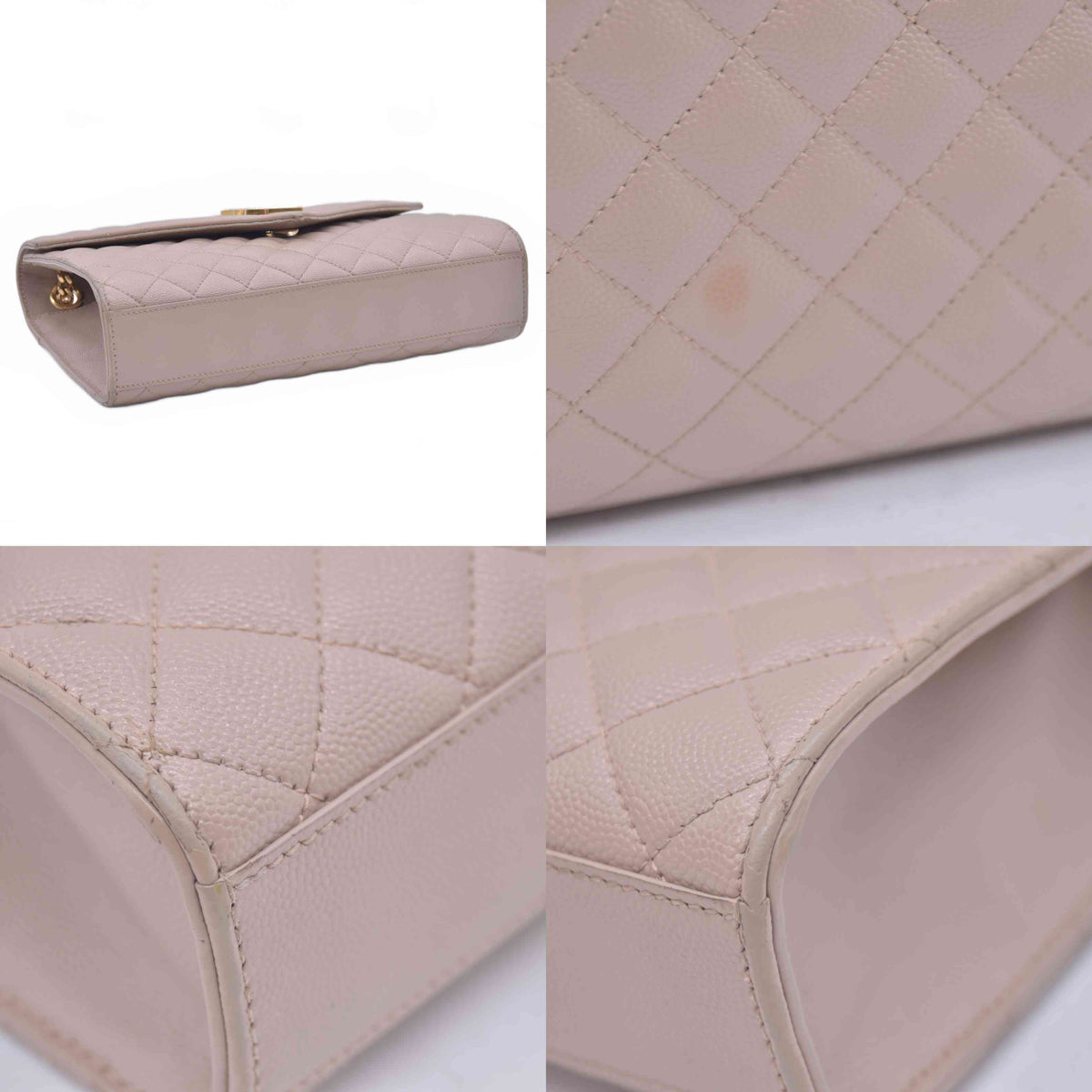 $3300 2021 Saint Laurent Grain De Poudre Textured Mixed Matelasse Medium Triquilt Monogram Satchel Beige