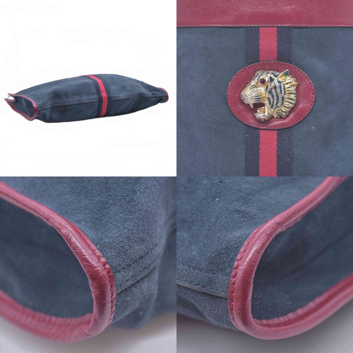 $2500 Gucci Navy Suede Web Rajah Tote Large CONSIGNMENT
