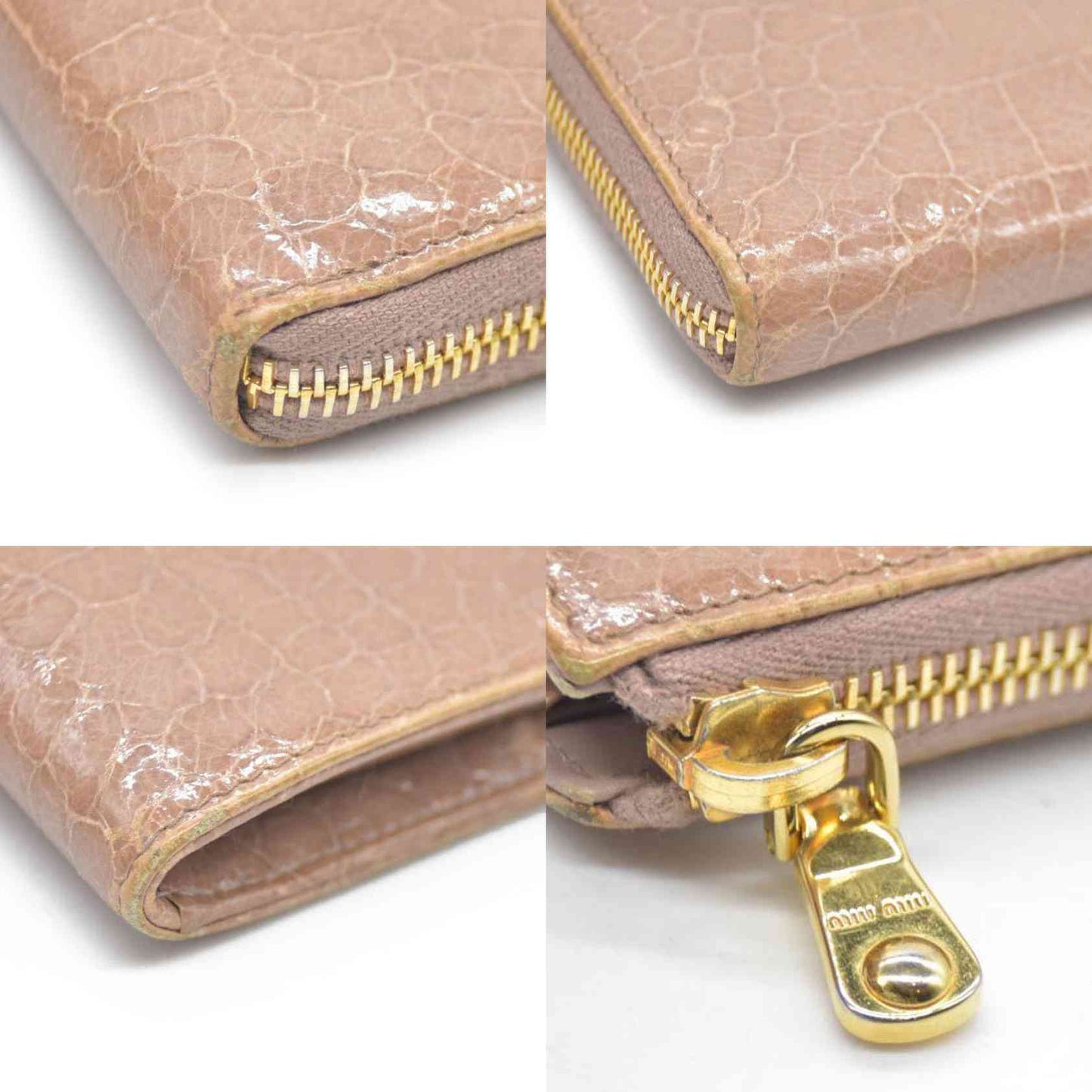 MIU MIU Logo Embossed Leather Zippy Long Wallet Beige