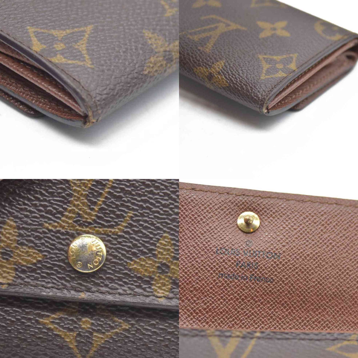 AUCTION $430 Louis Vuitton Monogram Porte Monnaie Plat Coin Purse Wallet Brown MI1906